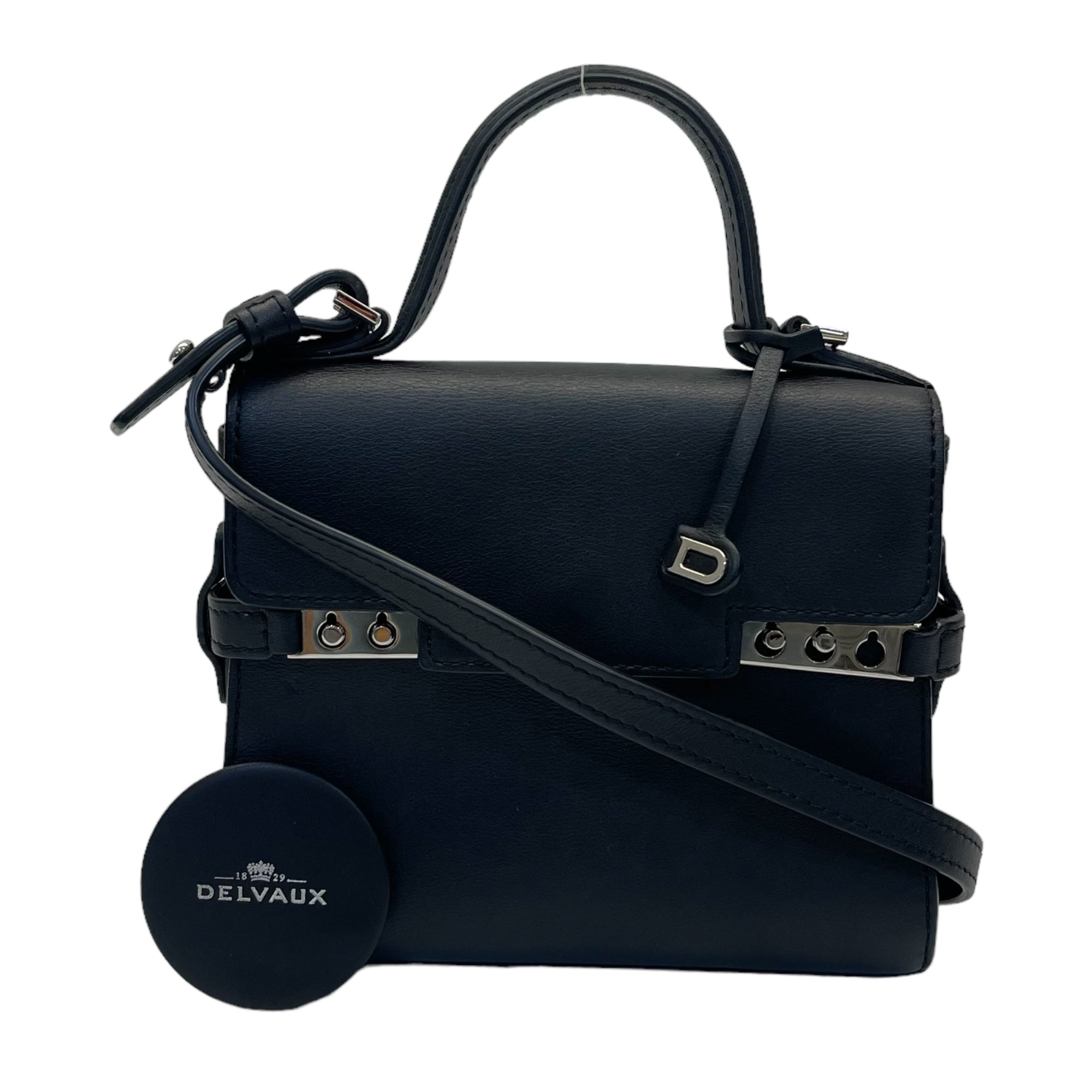 Delvaux Black Leather Tempete PM Top Handle Bag