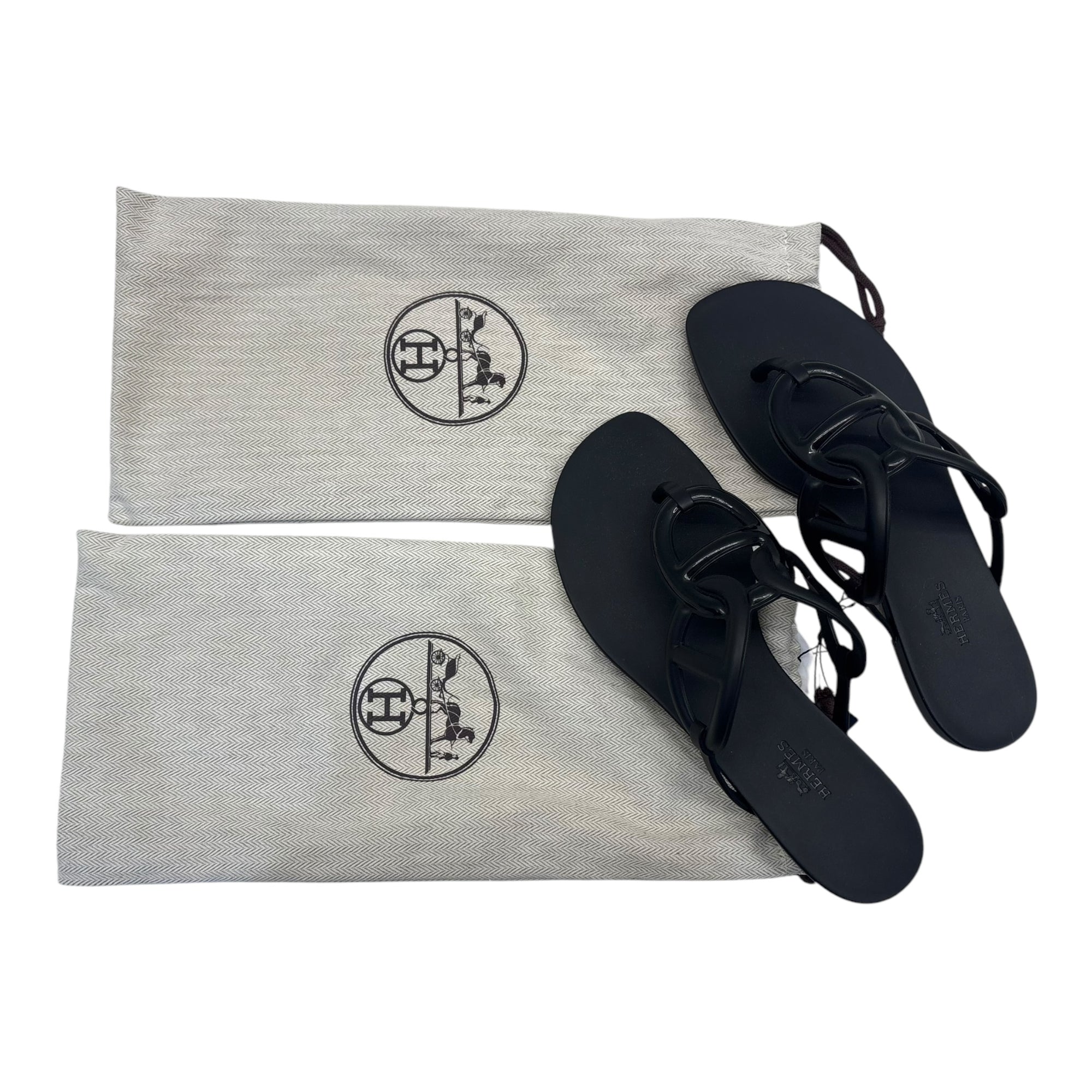 Hermes Black Rubber Egerie Thong Flats EU 38