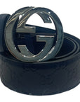 Gucci Guccissima Blue Leather Interlocking G Buckle Belt 100cm