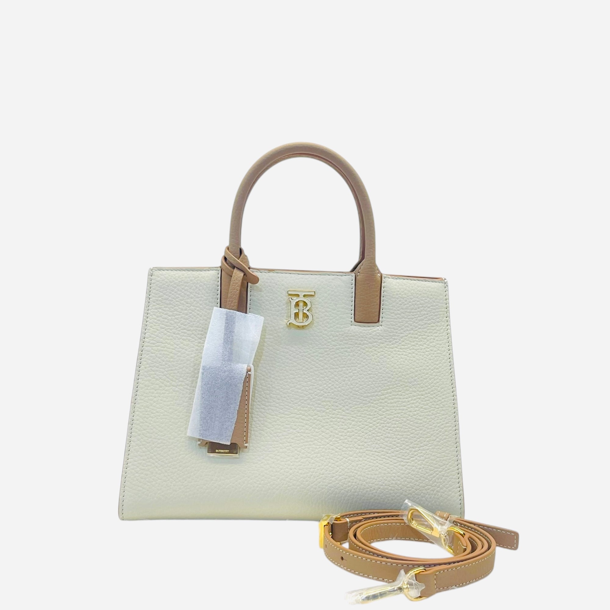 Burberry Ivory/Brown Leather and Canvas Mini Frances Tote Bag
