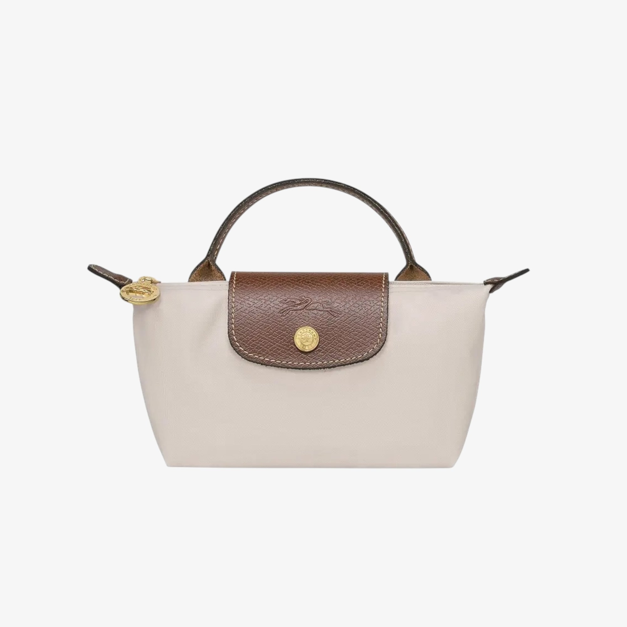 Longchamp Off White Nylon Le Pliage Handle Pouch