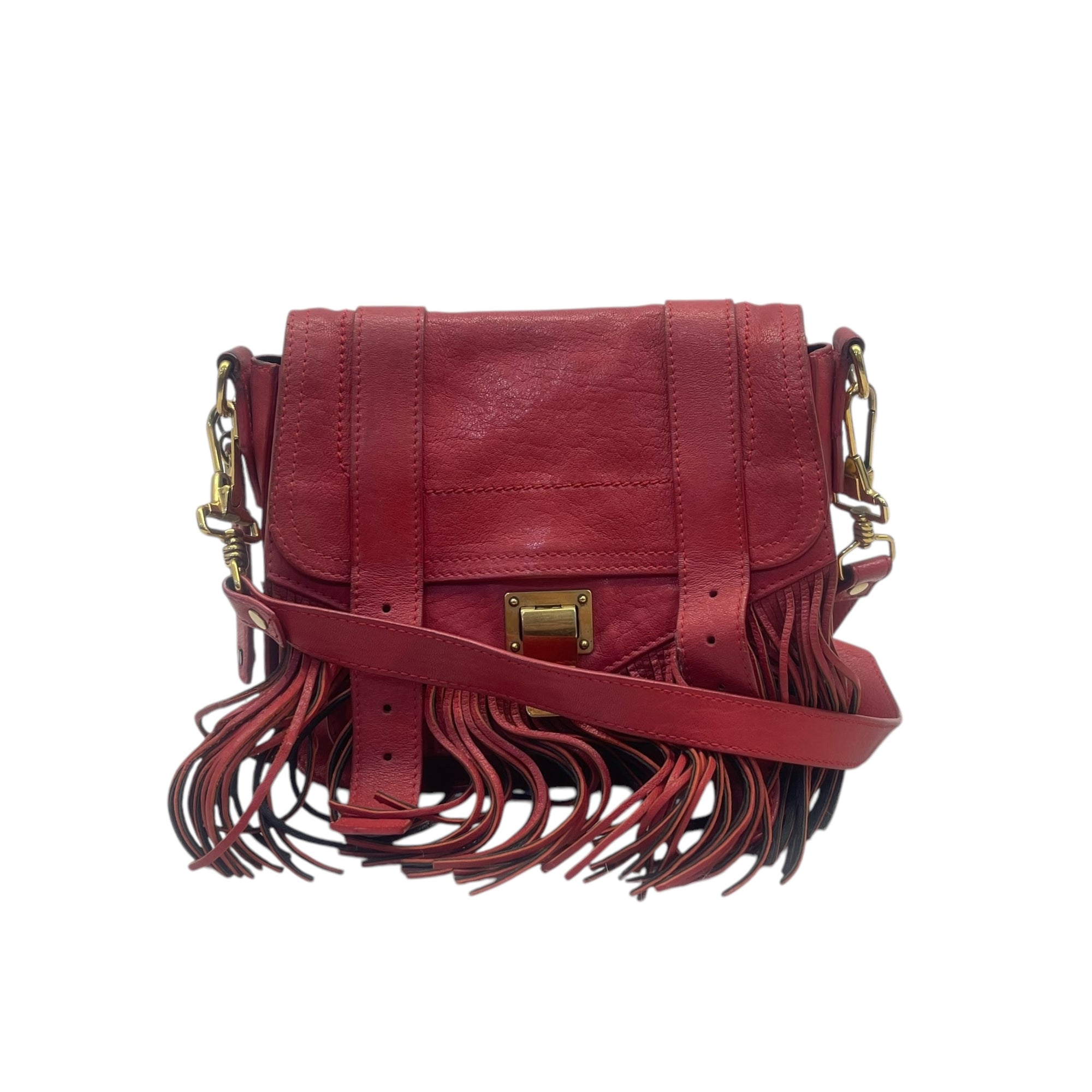 Proenza Schouler Mandarin Red Leather Fringe PS1 Tiny Bag