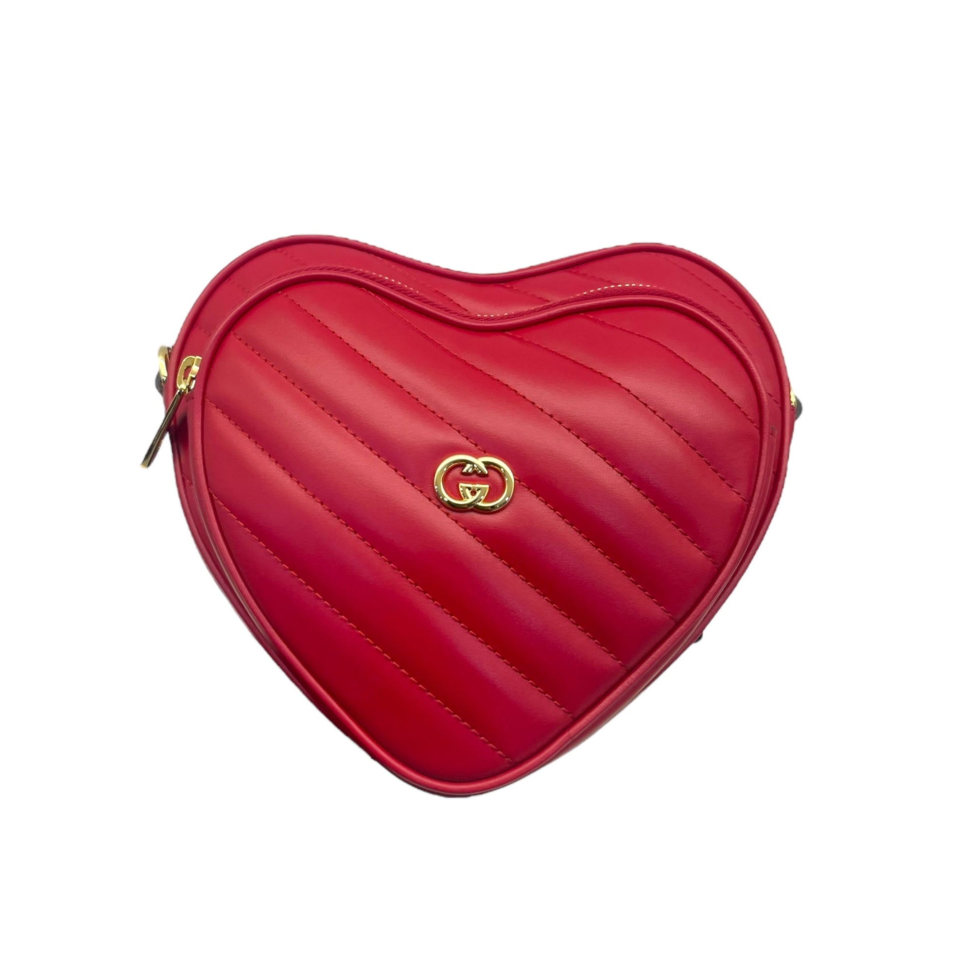 Gucci Red Leather Interlocking G Mini Heart Shoulder Bag