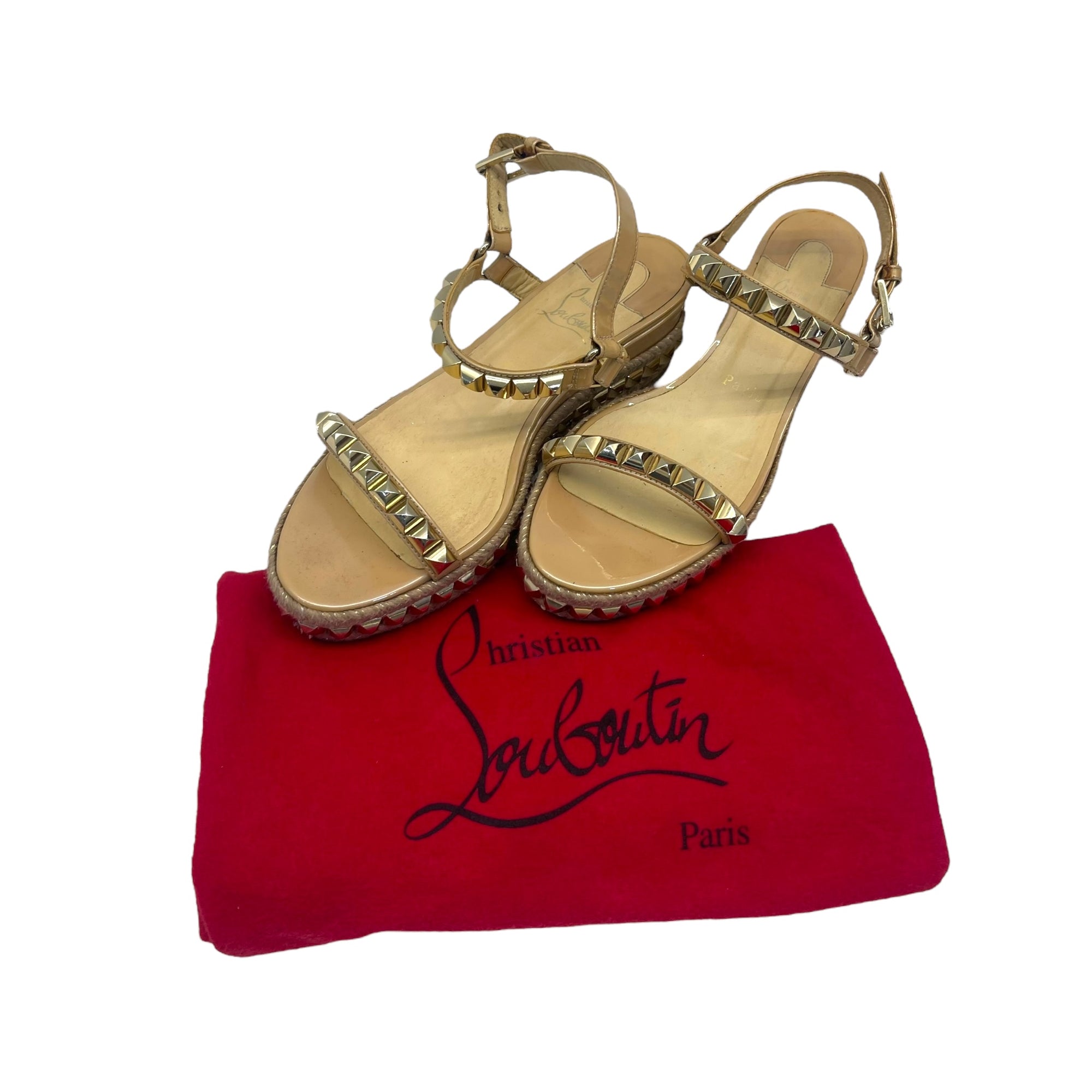 Christian Louboutin Beige Patent Leather Cataclou Sandals EU 39
