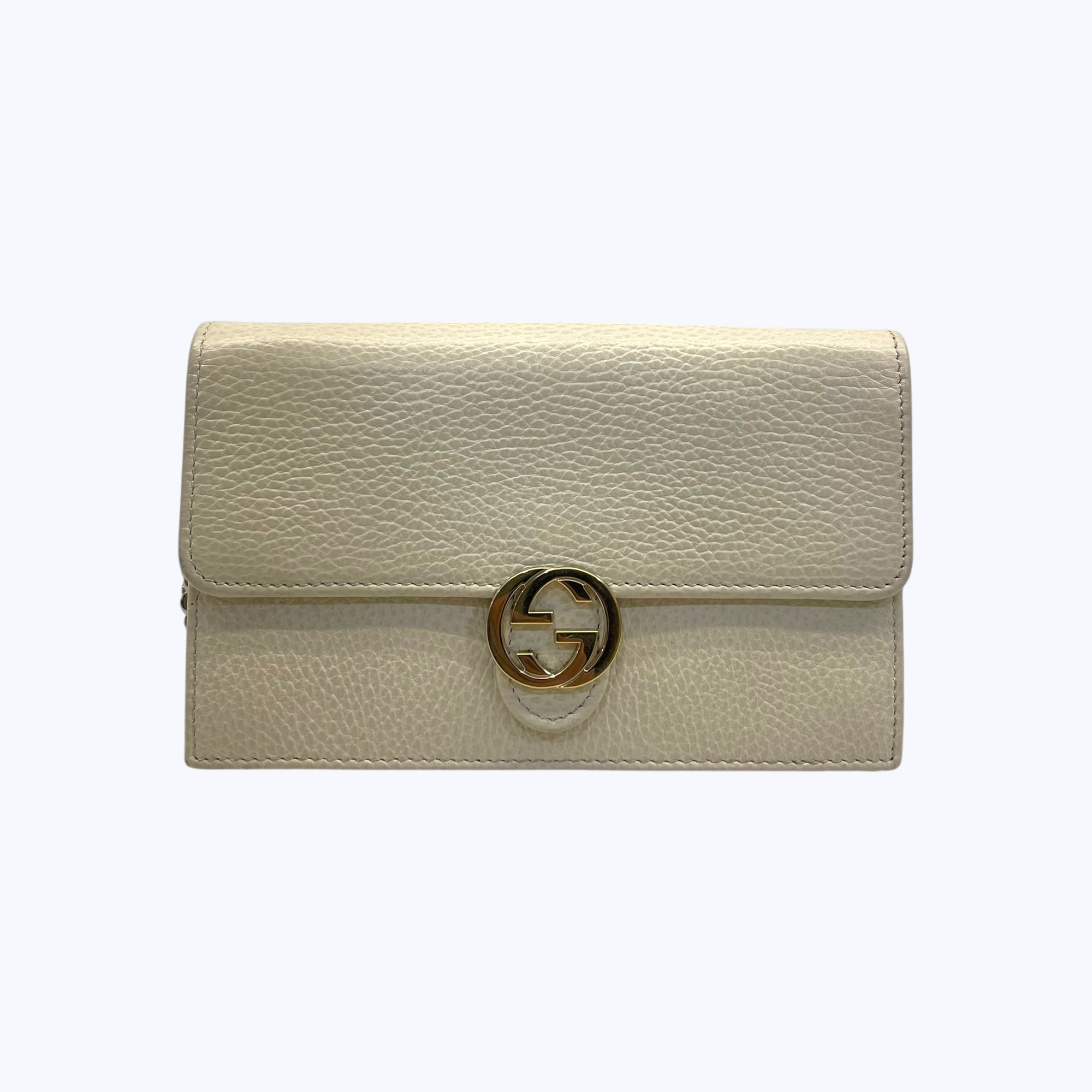 Gucci Cream Leather Interlocking G Flap Chain Clutch