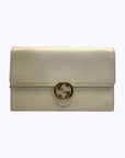 Gucci Cream Leather Interlocking G Flap Chain Clutch
