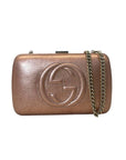 Gucci Gold Pebbled Calfskin Leather Soho Hard Case Clutch Bag