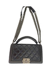 Chanel Midnight Quilted Leather Medium Wild Stitch Chain Boy Top Handle Bag