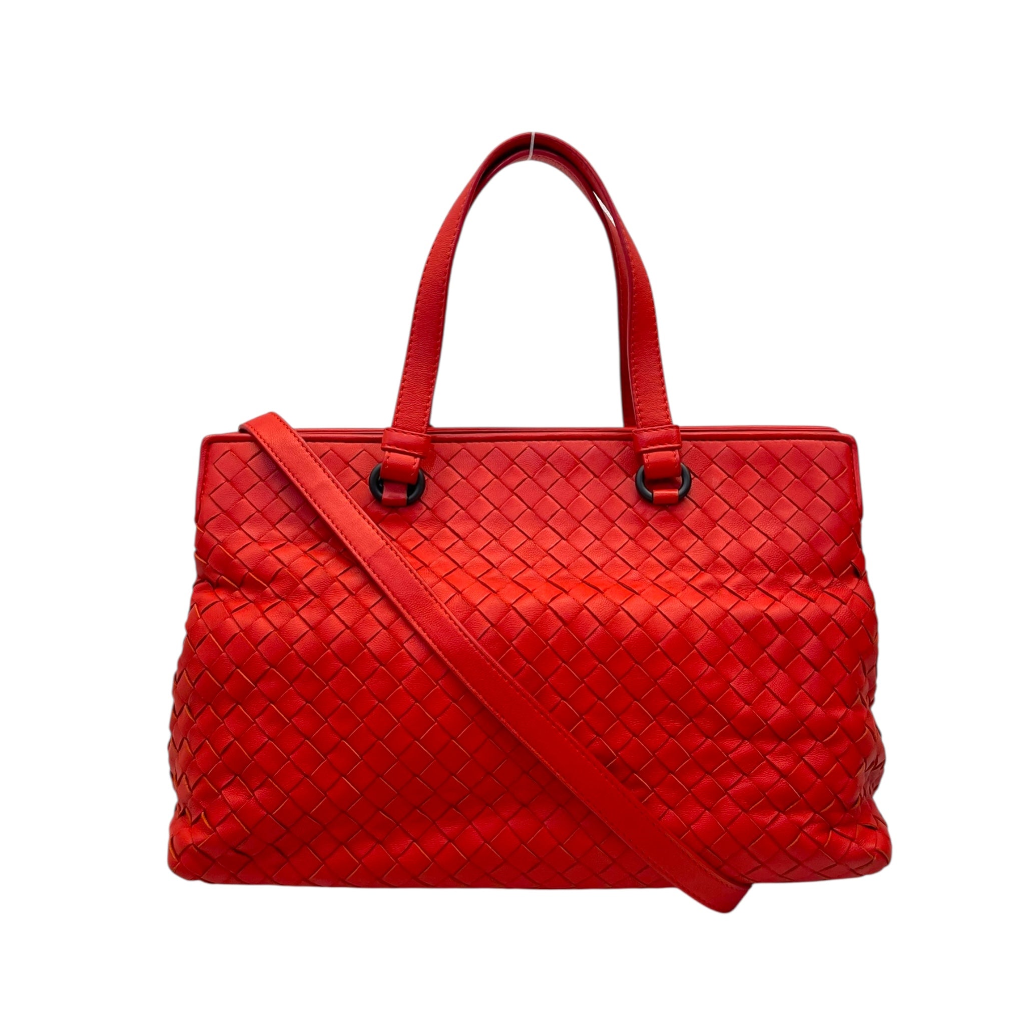 Bottega Veneta Red Intrecciato Leather Garda Tote Bag