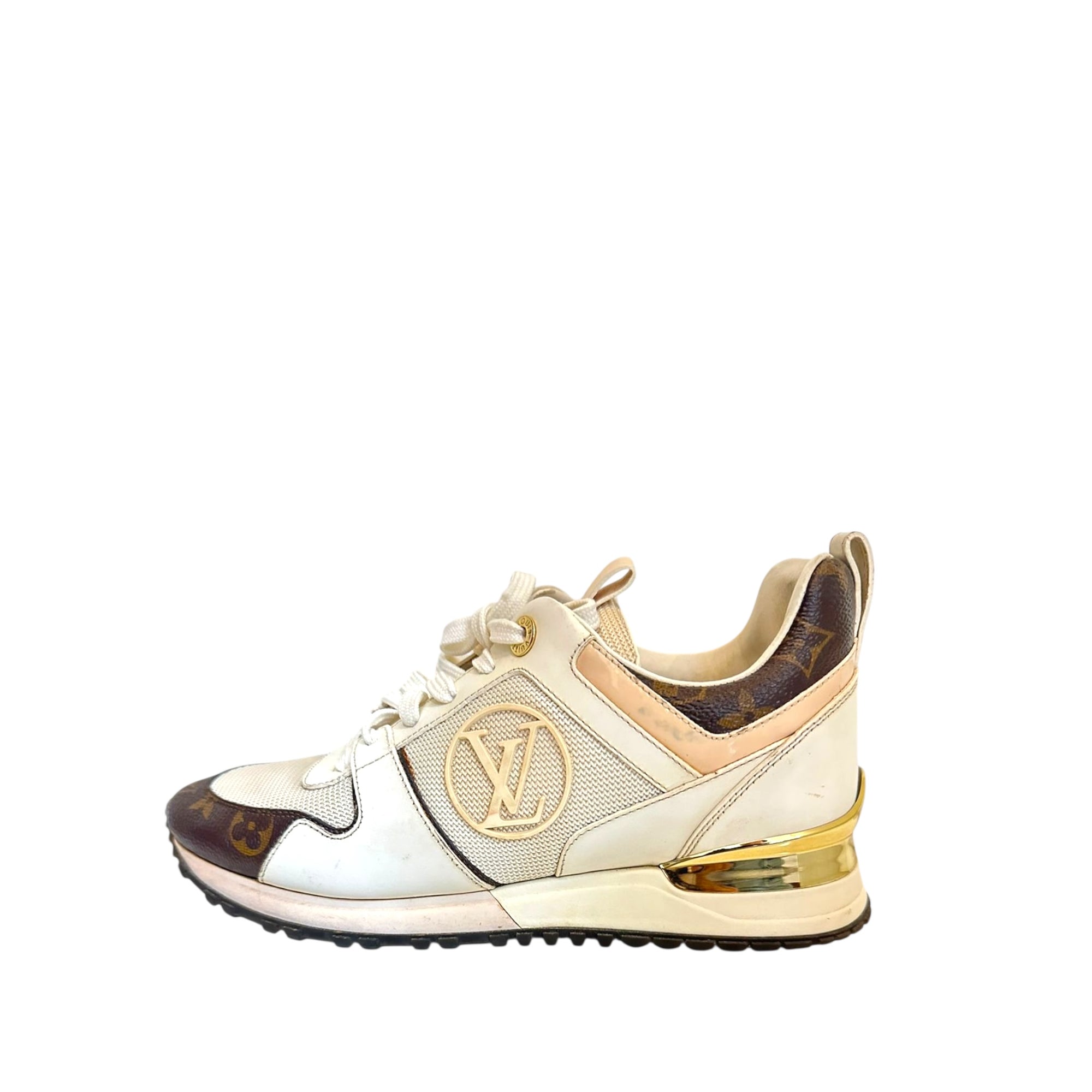 Louis Vuitton White/Brown Leather and Monogram Canvas Run Away Low Top Sneakers