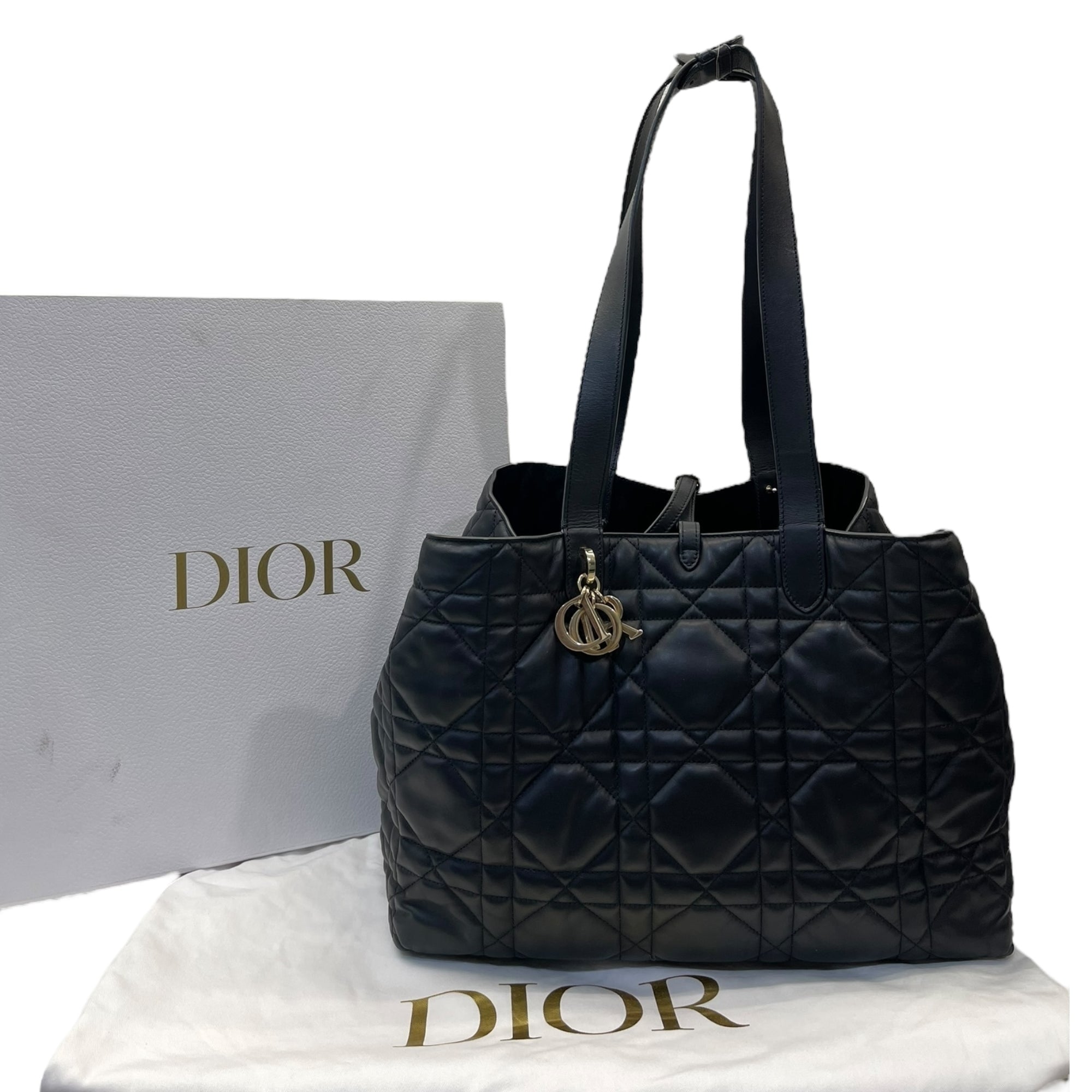 Dior Black Calf Leather Macrocannage To Jules Large Tote Bag