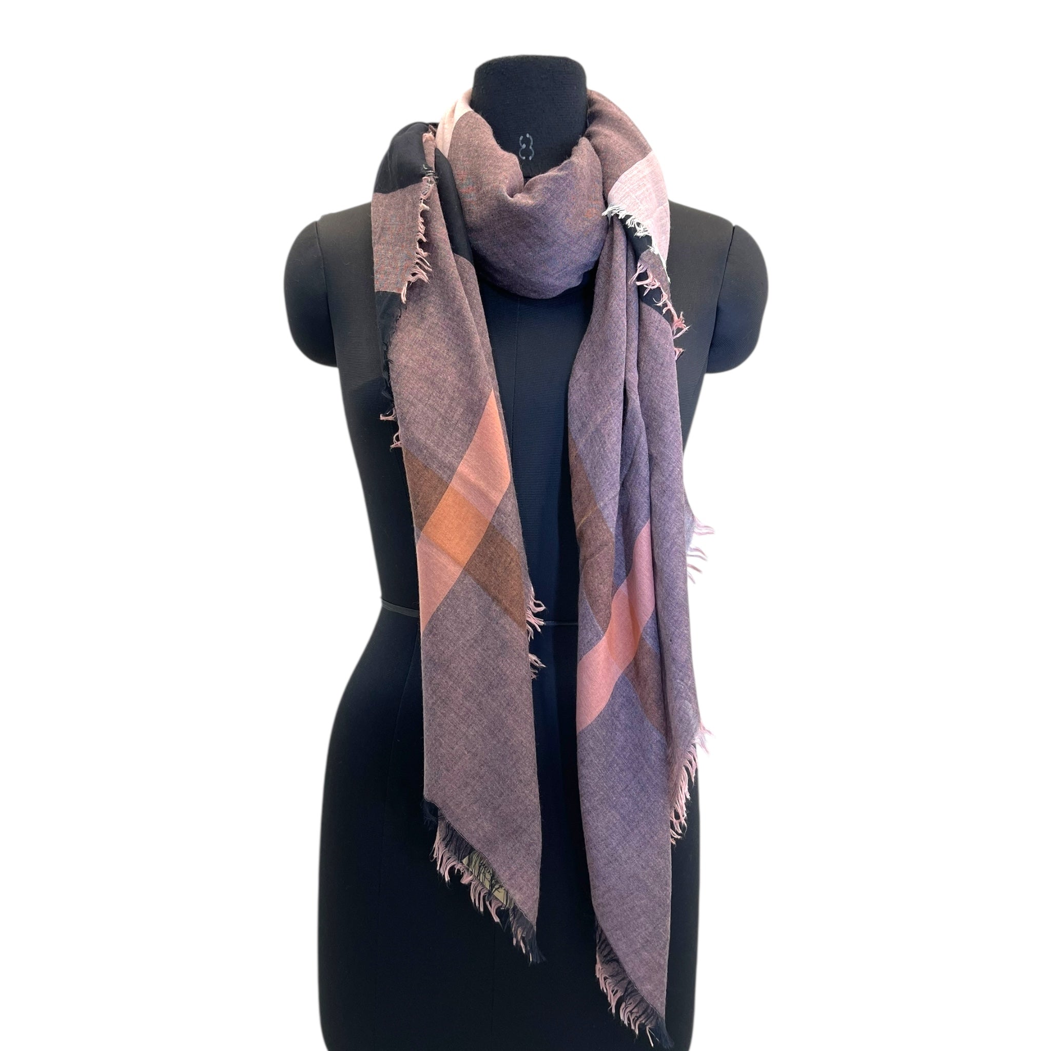 Burberry Gauze Fringed Edge Scarf Black/Pink Nova Check