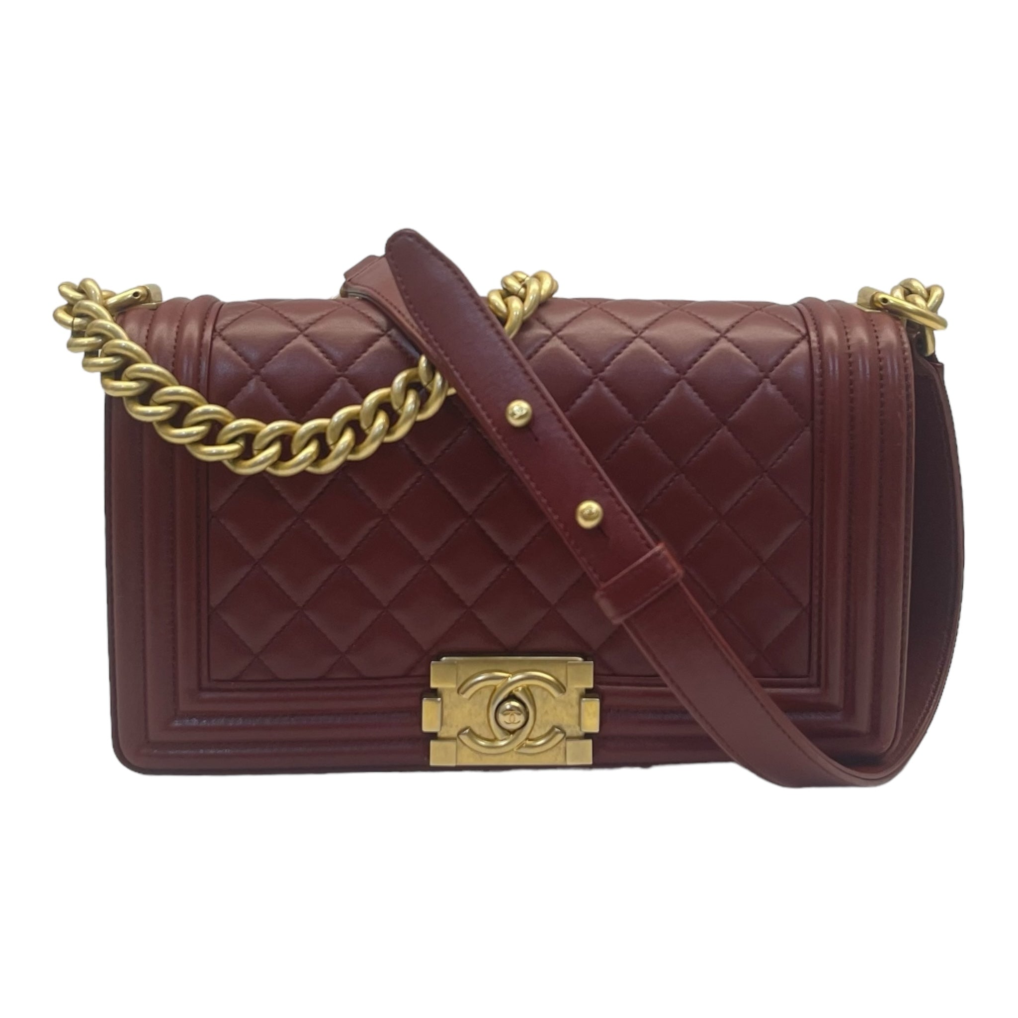 Chanel Boy Flap Red Bag Medium Calfskin Quilted