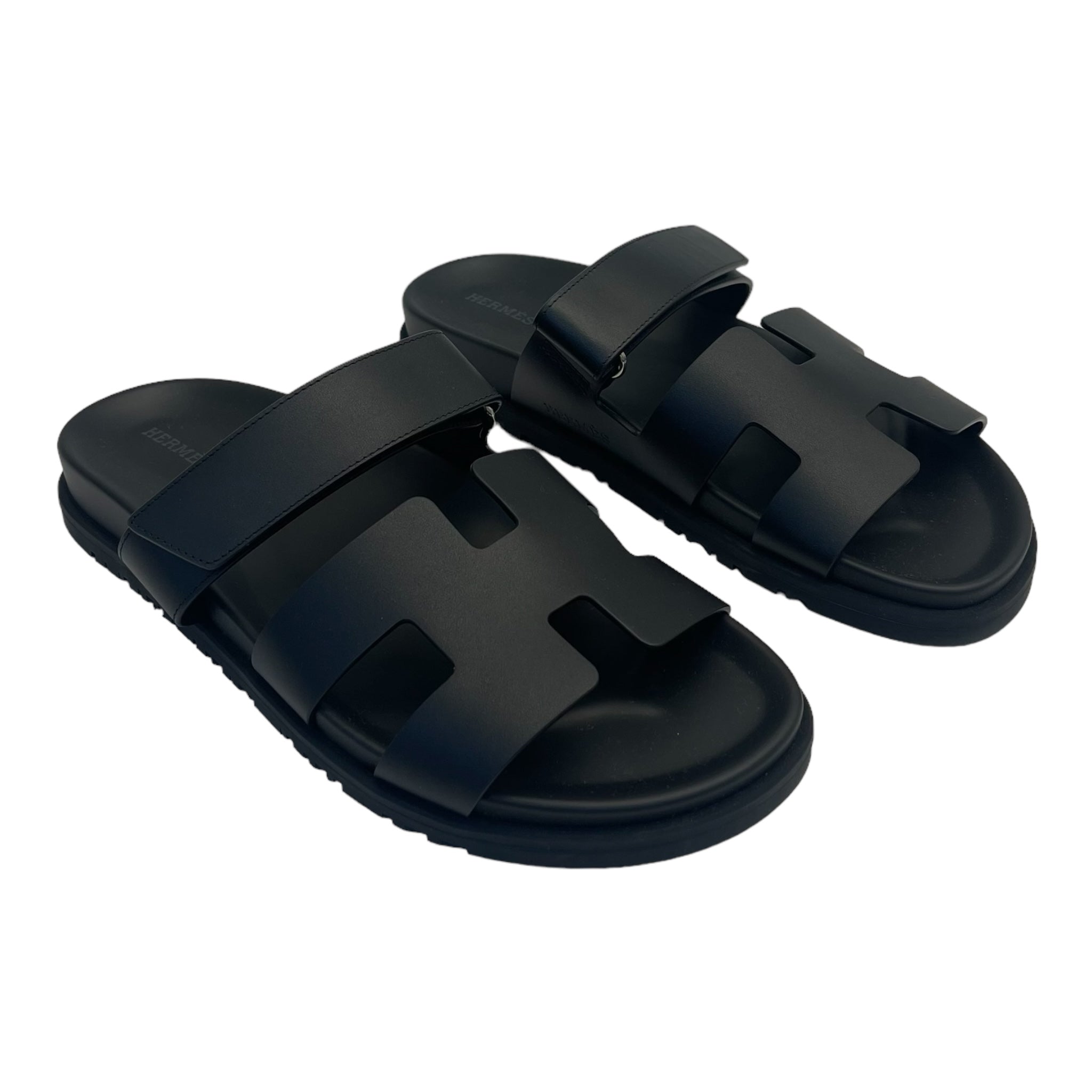 Hermes Chypre Noir Leather Sandals - Size EU 39