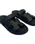 Hermes Chypre Noir Leather Sandals - Size EU 39