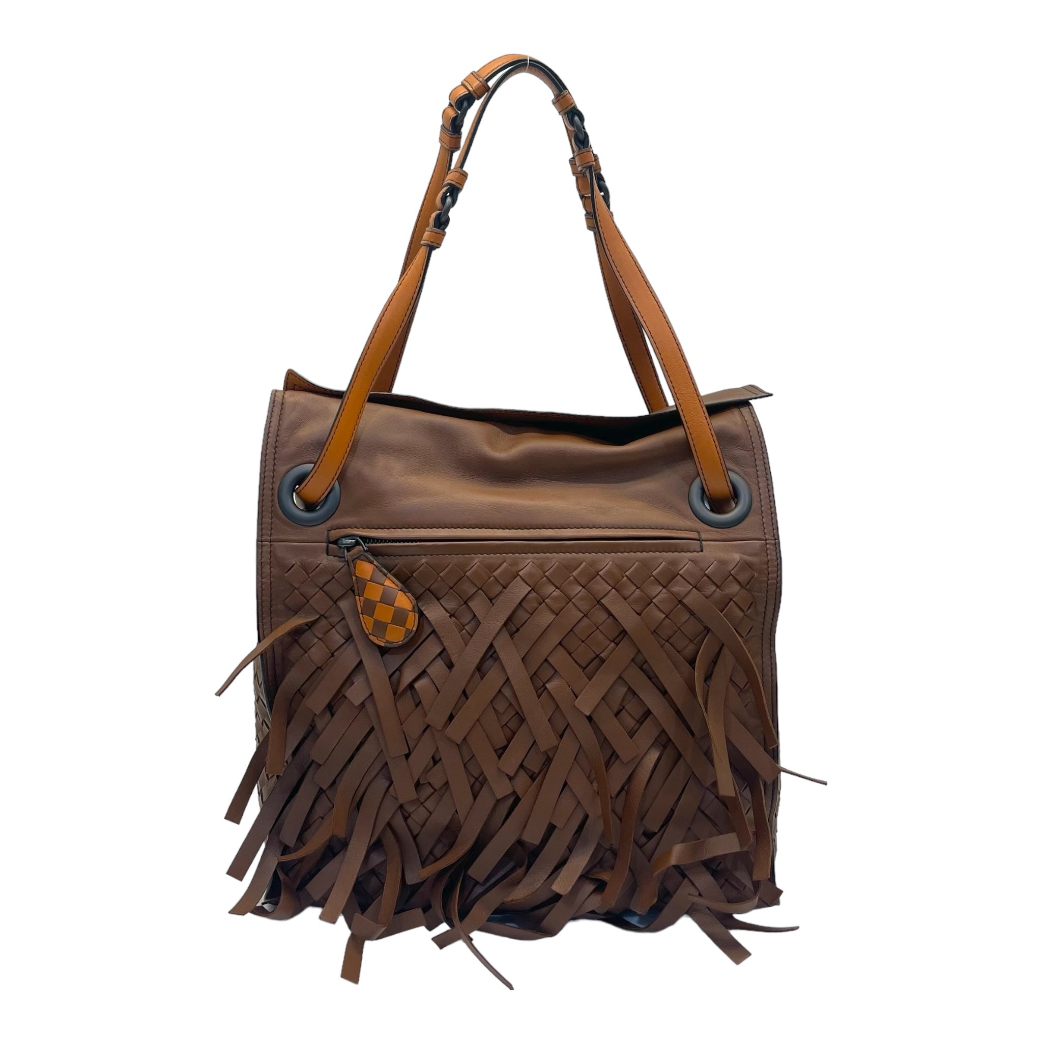 Bottega Veneta Brown Intrecciato Palio Fringe Tote Bag