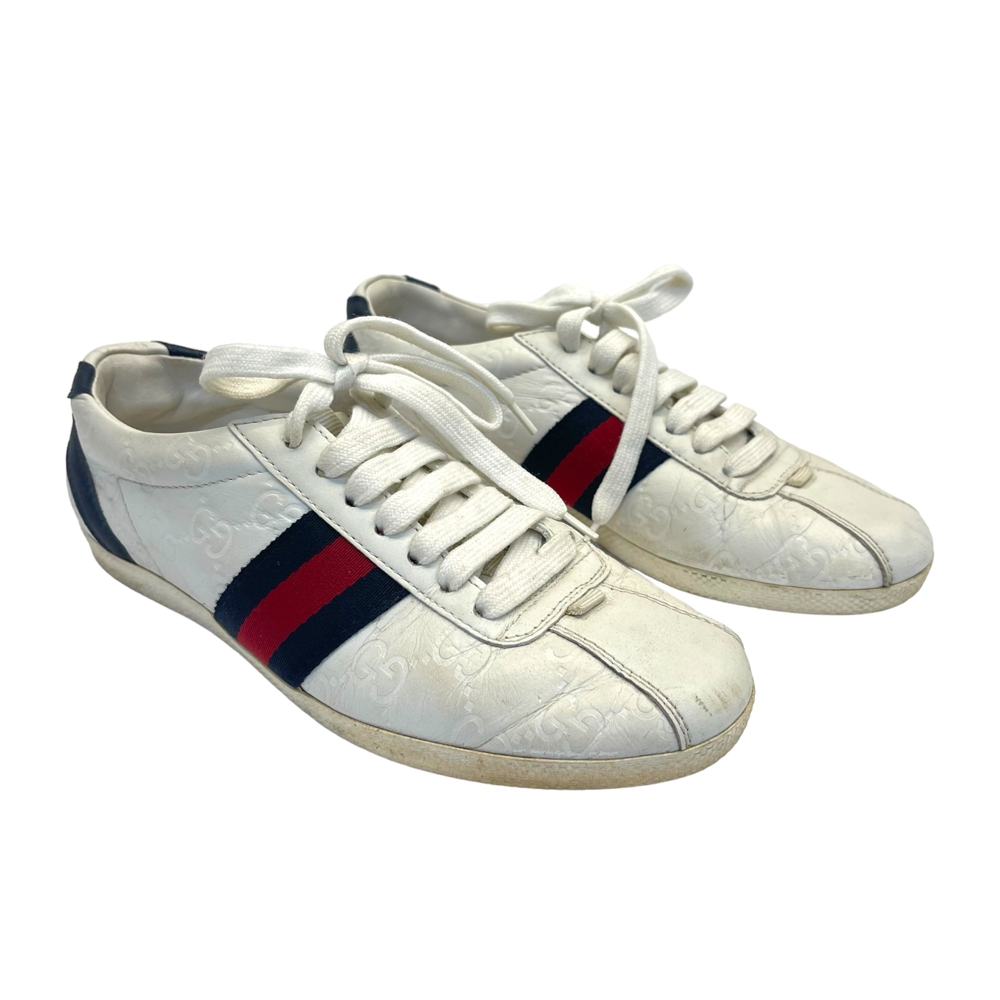 Gucci White Leather Web Detail Ace Low Top Sneakers Size EU 35