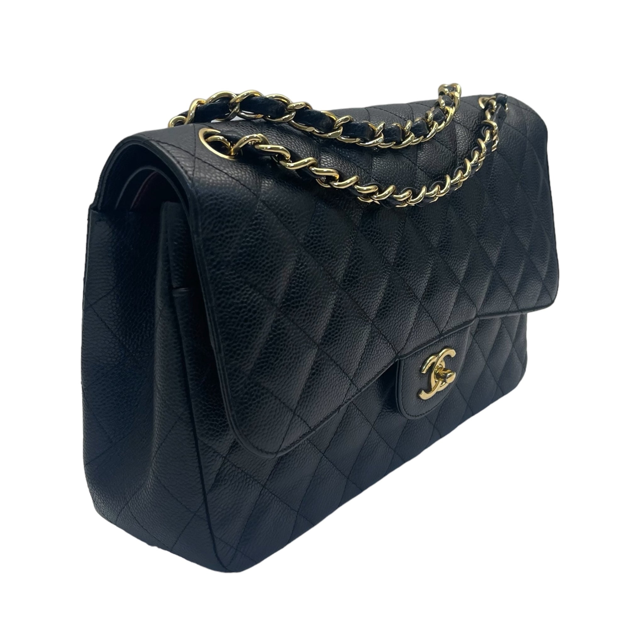 Chanel Black Quilted Caviar Jumbo Classic Double Flap Bag