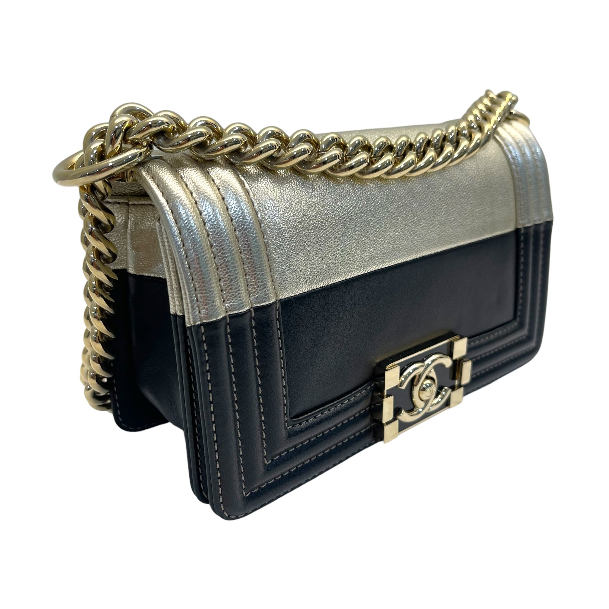 Chanel Boy Black & Metallic Gold Bi-color Small Bag