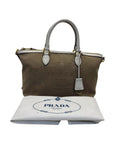 Prada Beige Leather Logo Embossed Zip Tote