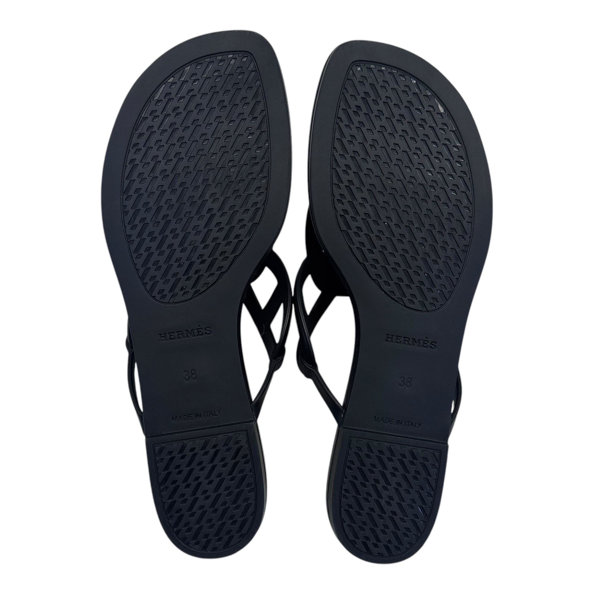 Hermes Black Rubber Egerie Thong Flats EU 38