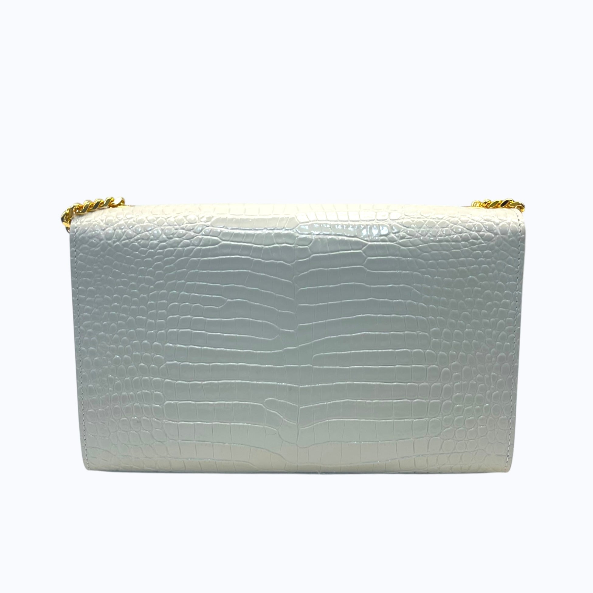 Saint Laurent White Croc Embossed Leather Small Kate Tassel Crossbody Bag
