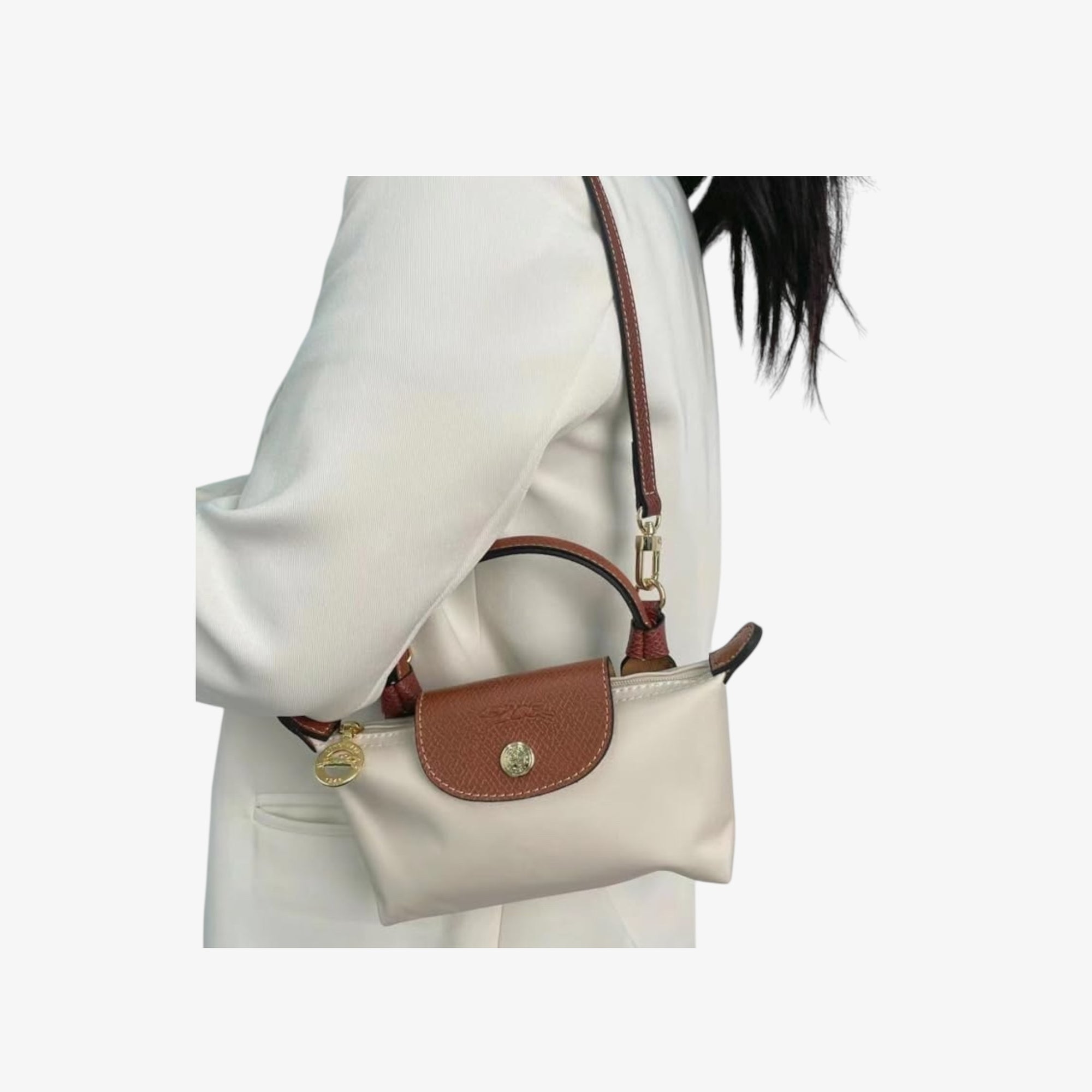 Longchamp Off White Nylon Le Pliage Handle Pouch