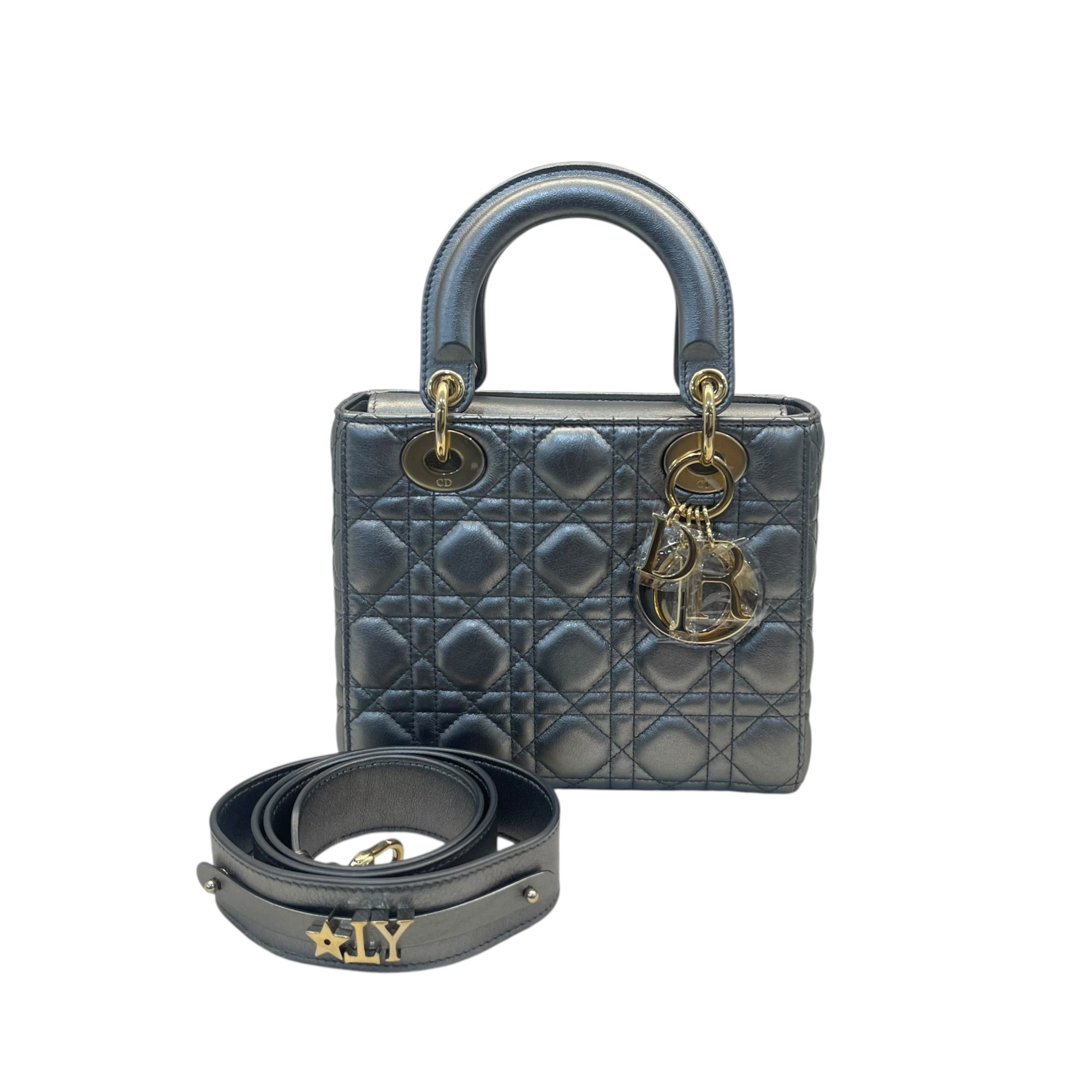Christian Dior Mini Lady Dior Metallic Grey Cannage Bag