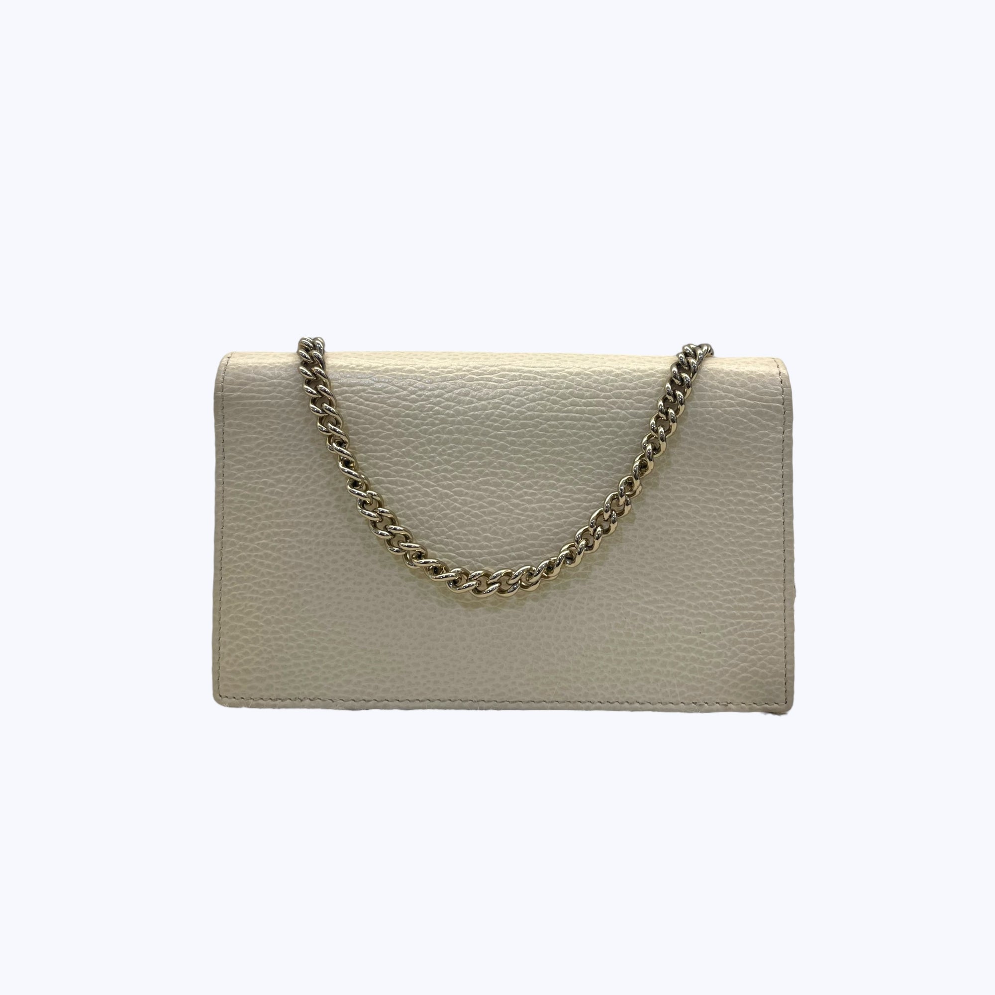 Gucci Cream Leather Interlocking G Flap Chain Clutch
