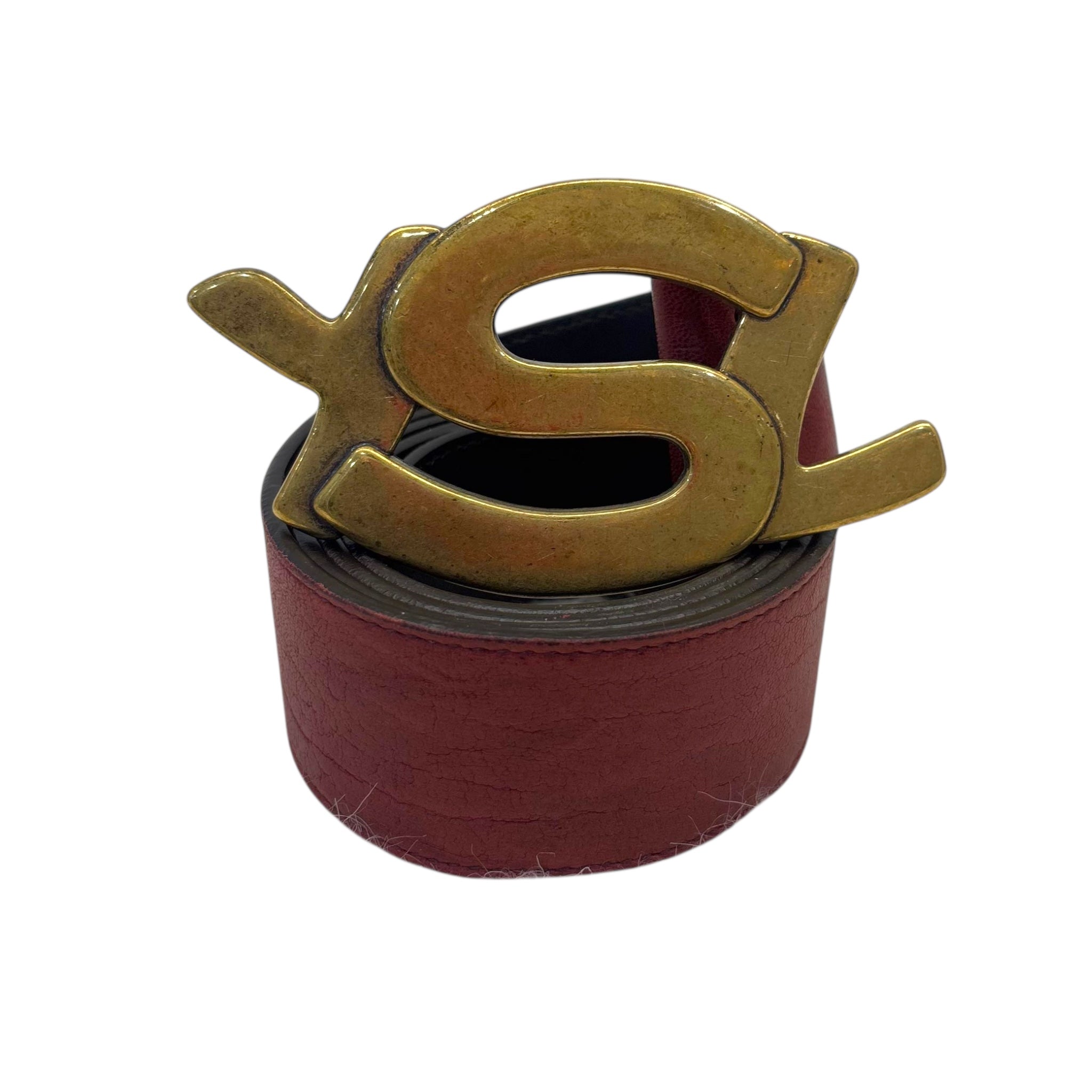 Yves Saint Laurent Belts Dark Red YSL Logo Buckle