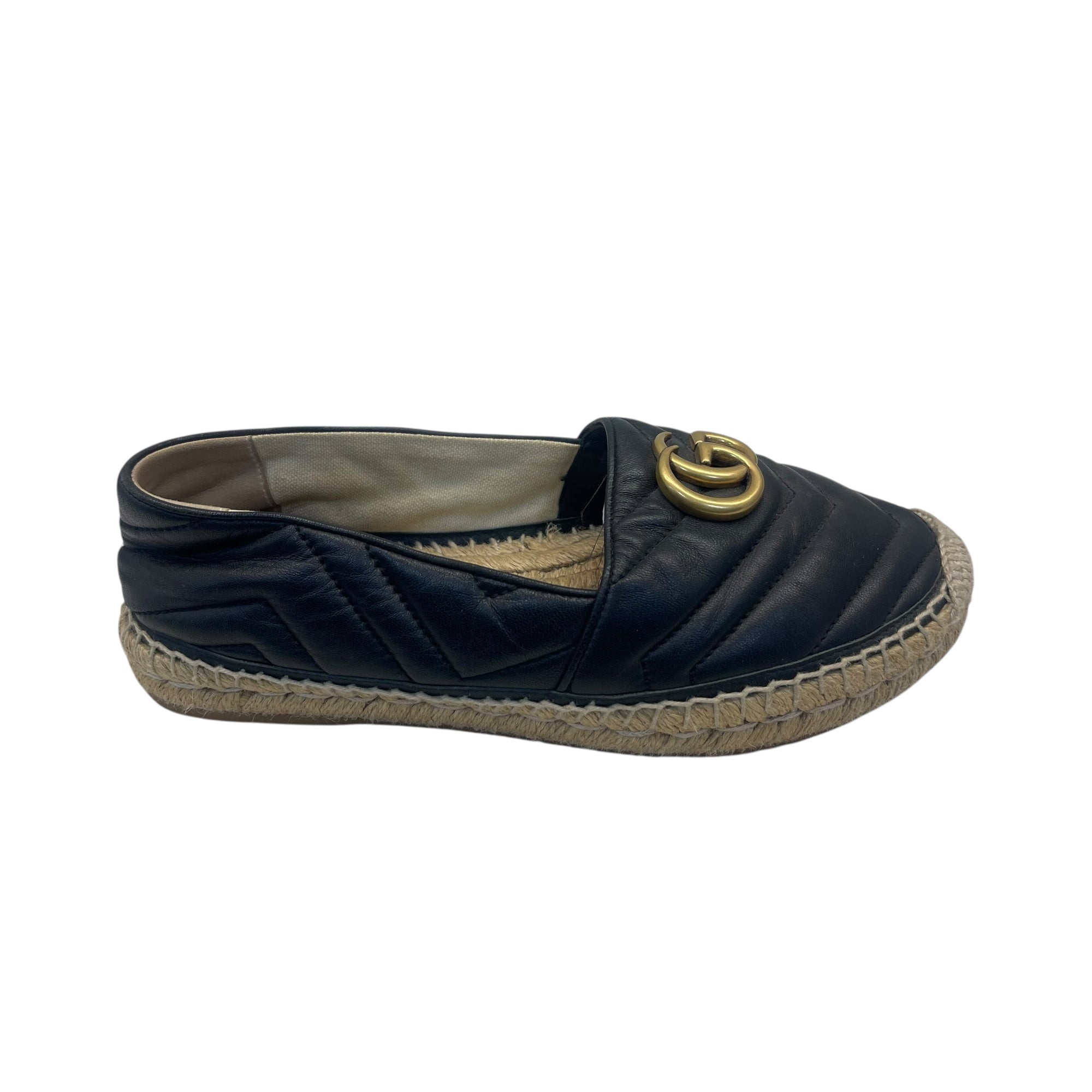 Gucci Black Leather GG Marmont Espadrilles EU 38.5