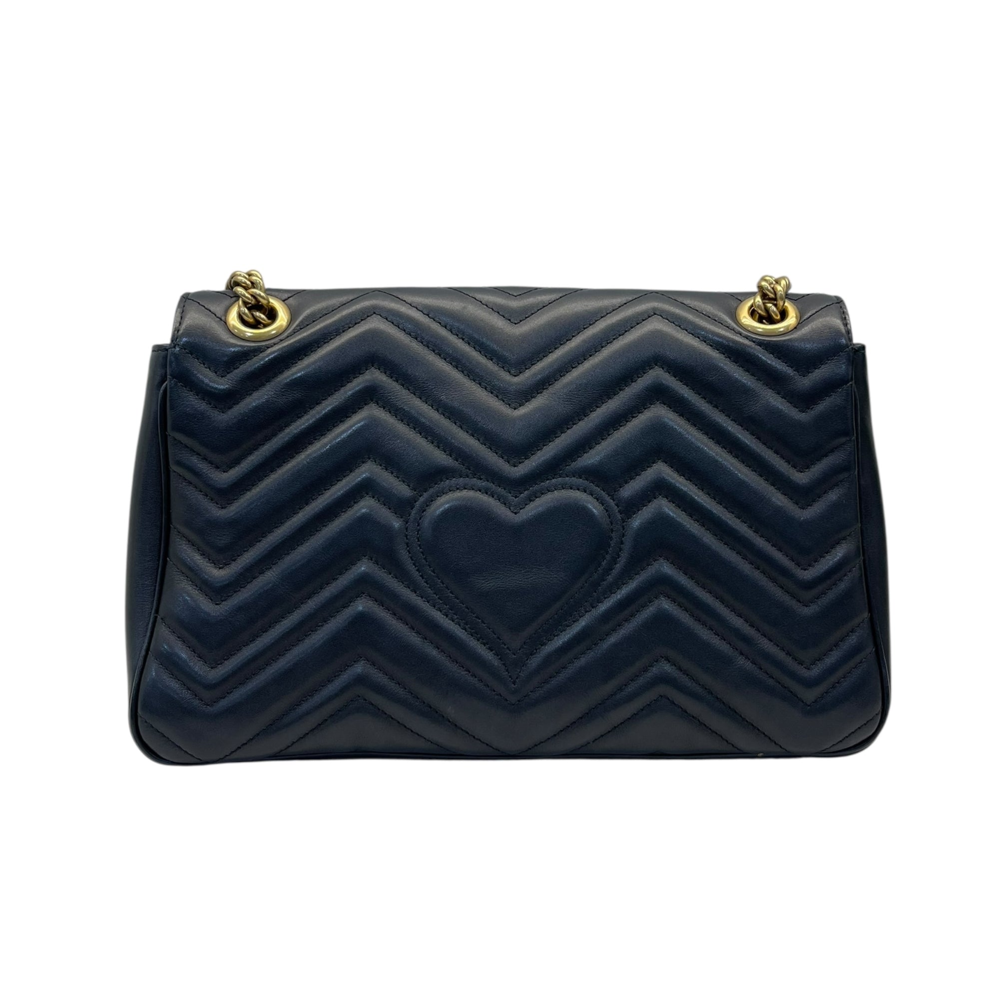 Gucci Black Quilted Leather GG Marmont Medium Matelasse Shoulder Bag