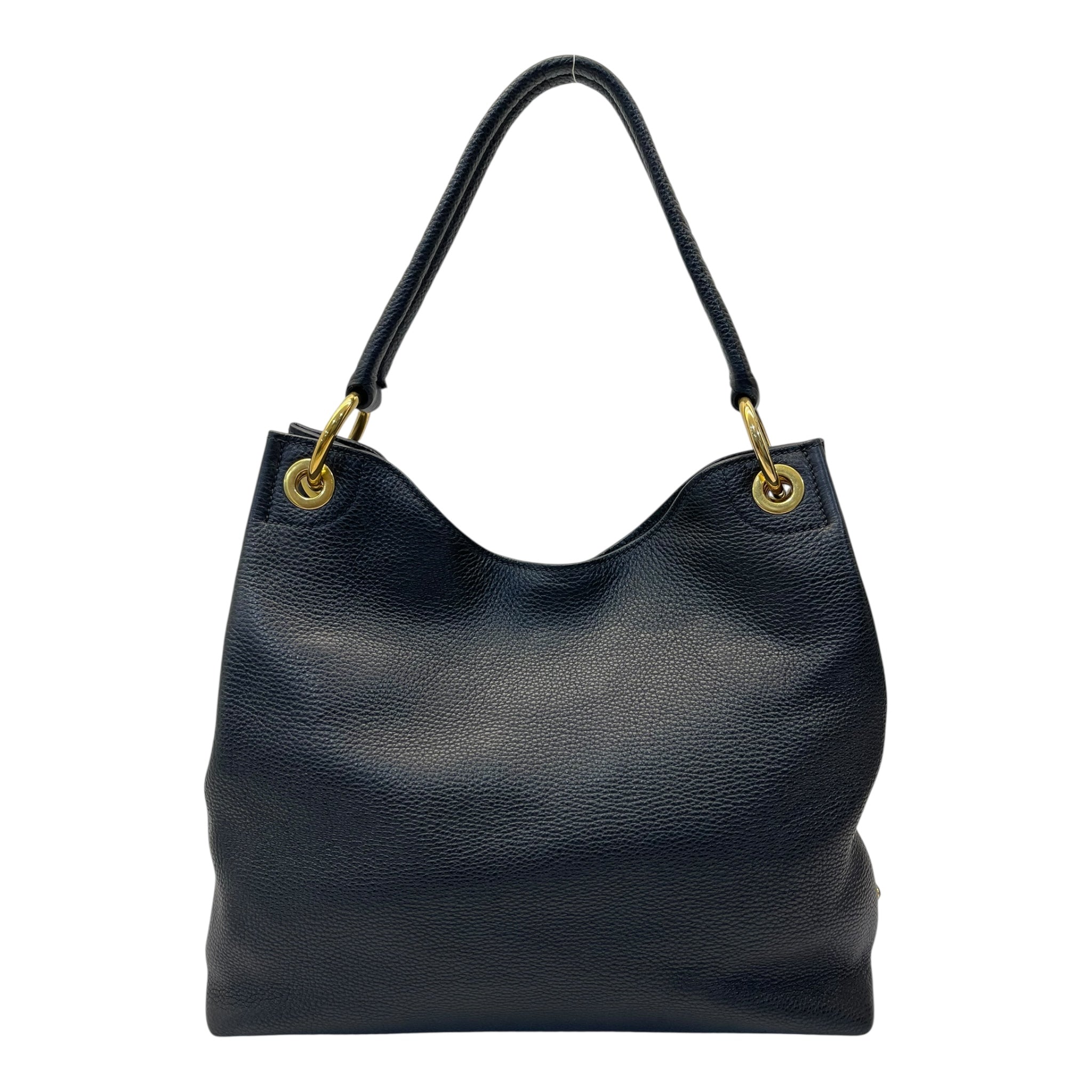 Prada Vitello Phenix Black Leather Embossed Logo Hobo Tote Bag