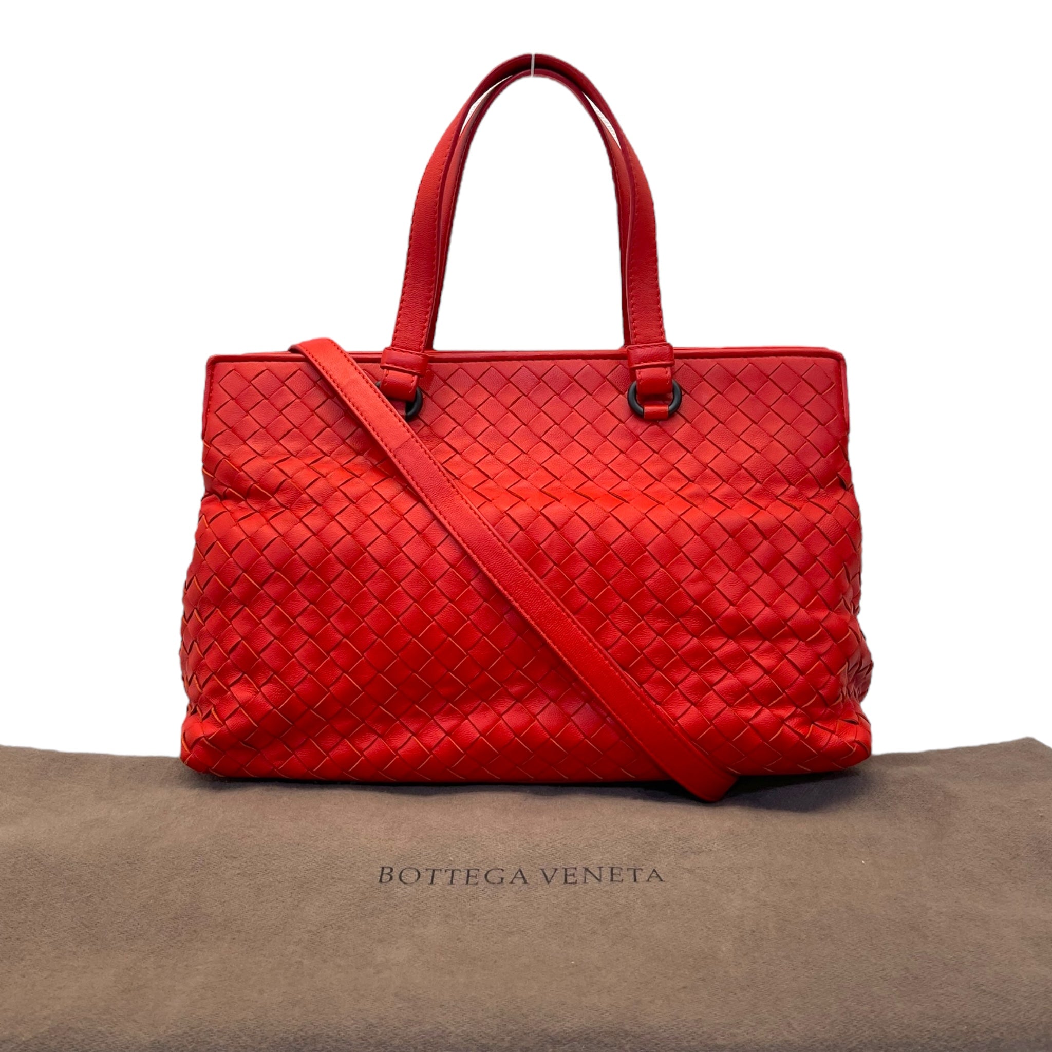 Bottega Veneta Red Intrecciato Leather Garda Tote Bag