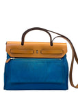 Hermes Blue/Brown Canvas and Leather Herbag Zip Bag