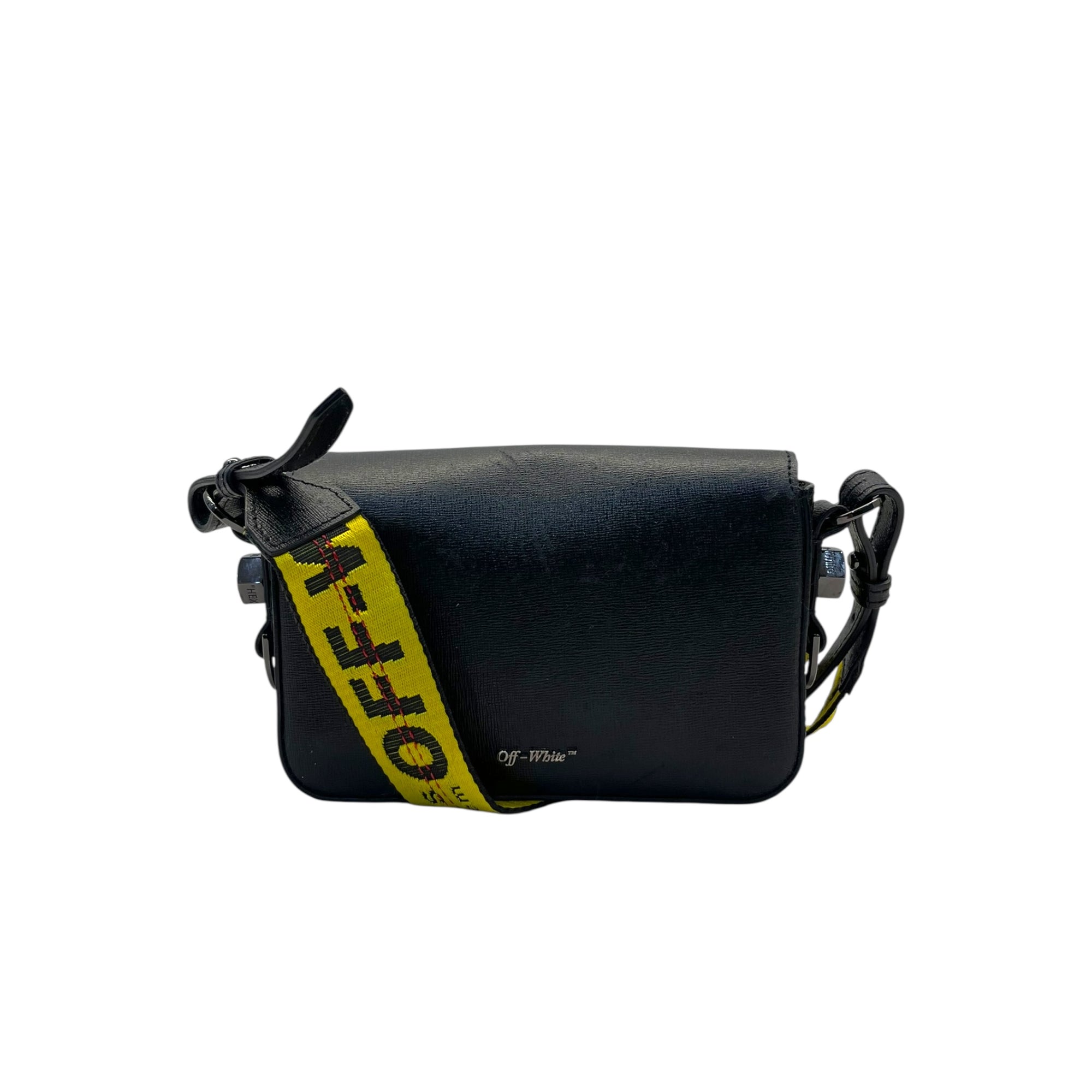 Off-White Black/White Diagonal Striped Leather Baby Flap Crossbody Bag