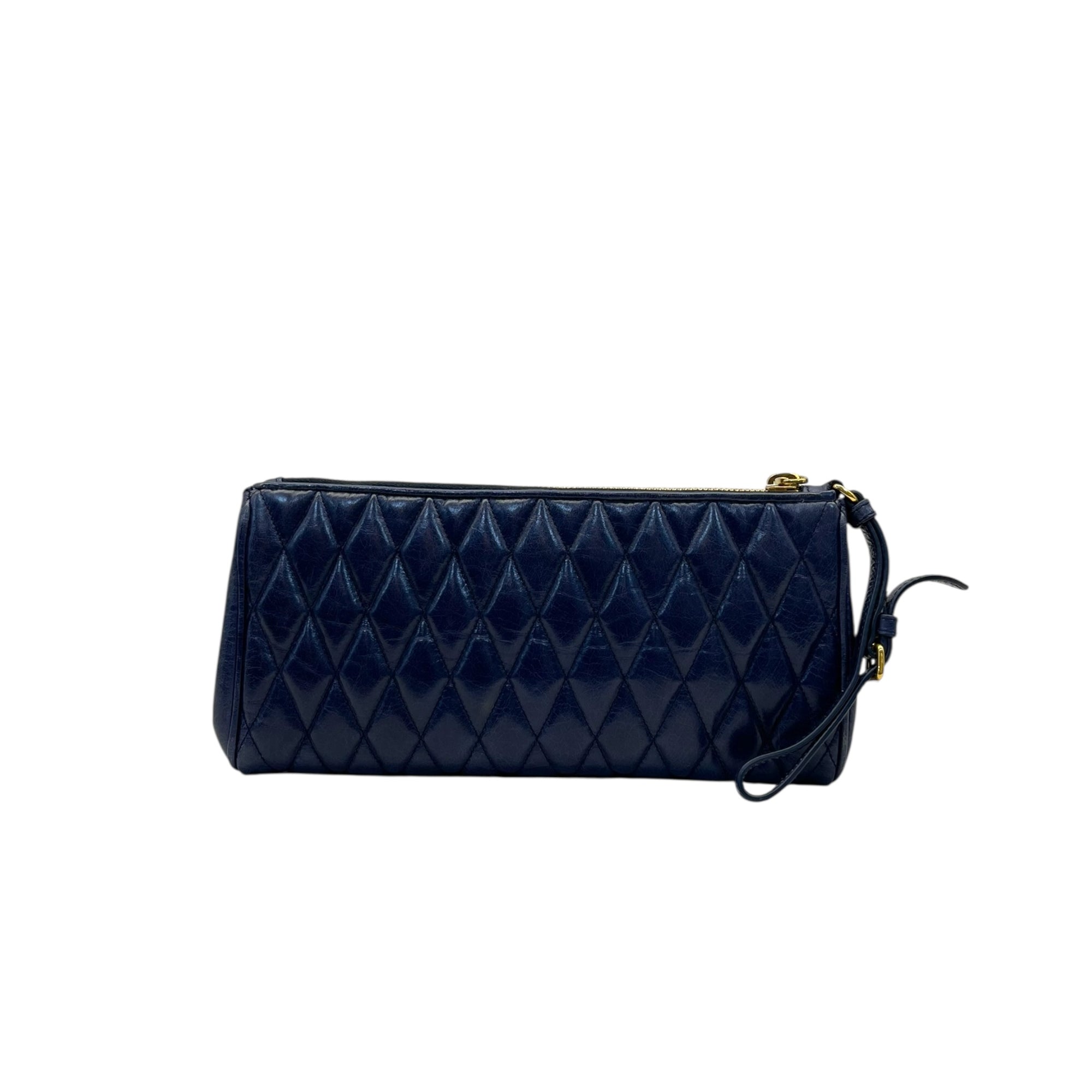 Miu Miu Blue Diamond Quilted Leather Zip Wristlet Clutch