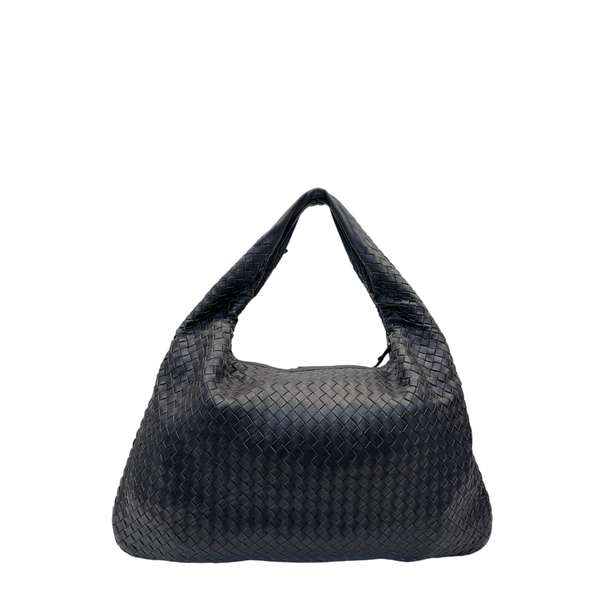 Bottega Veneta Black Intrecciato Woven Leather Maxi Veneta Hobo Bag