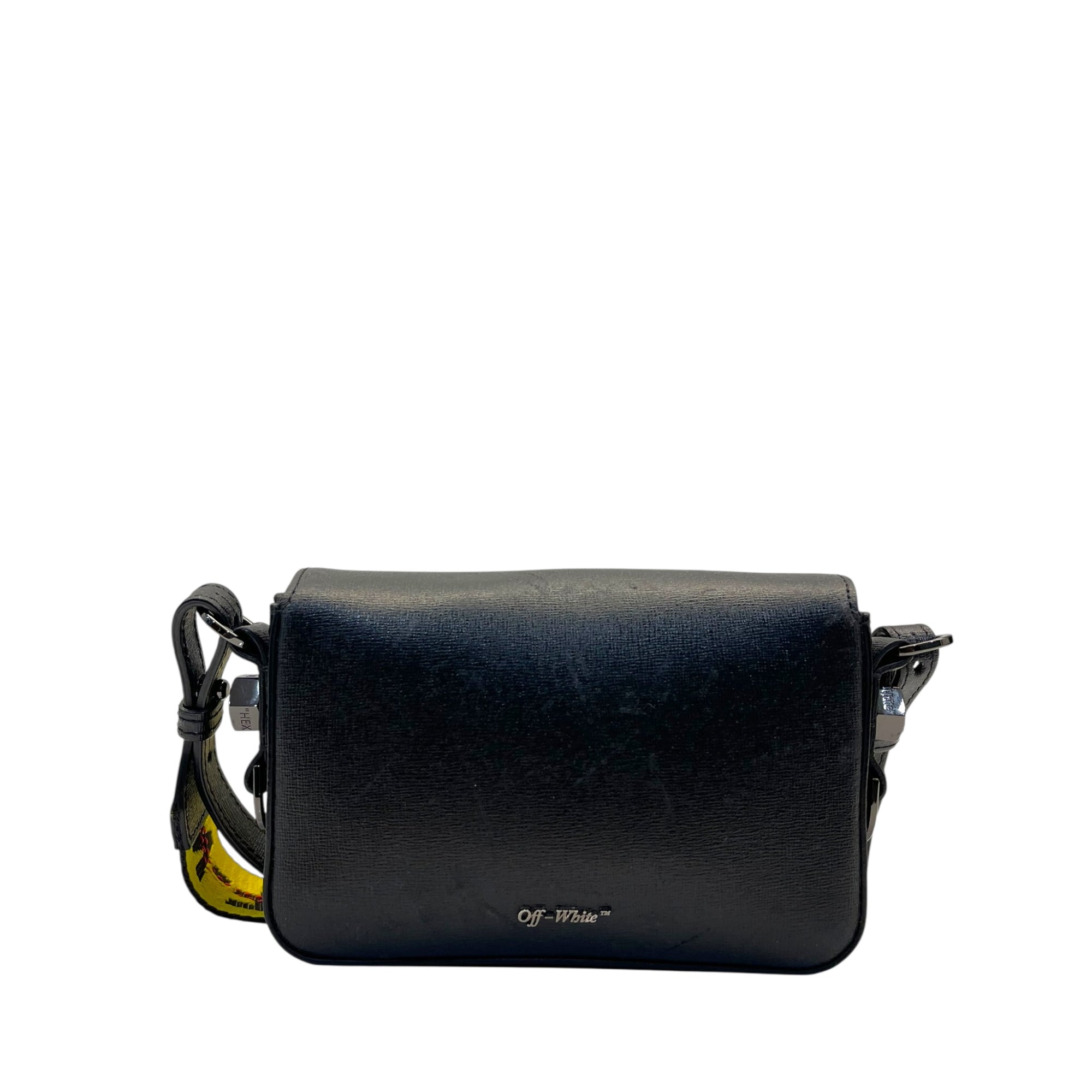 Off-White Binder Clip Diag Black/ White/ Yellow Leather Crossbody Bag