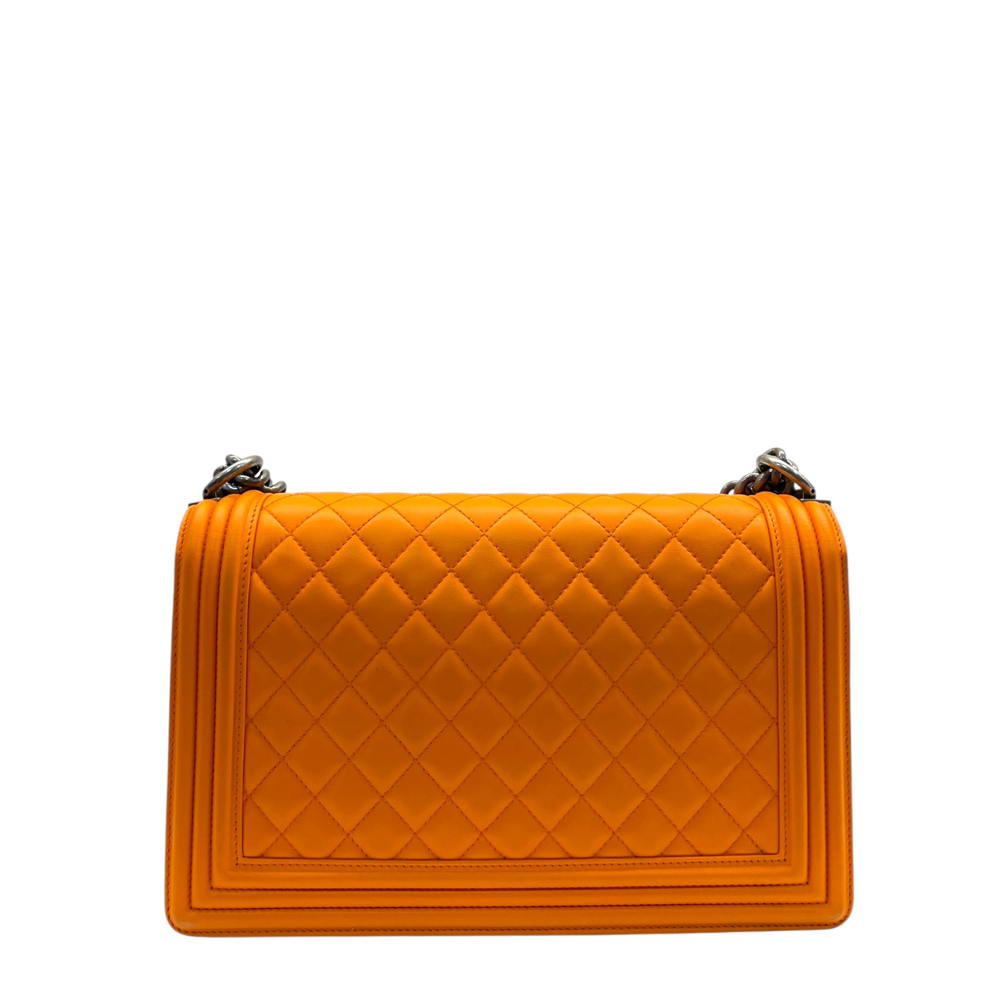 Chanel Orange Quilted Leather New Medium Boy Flap Bag