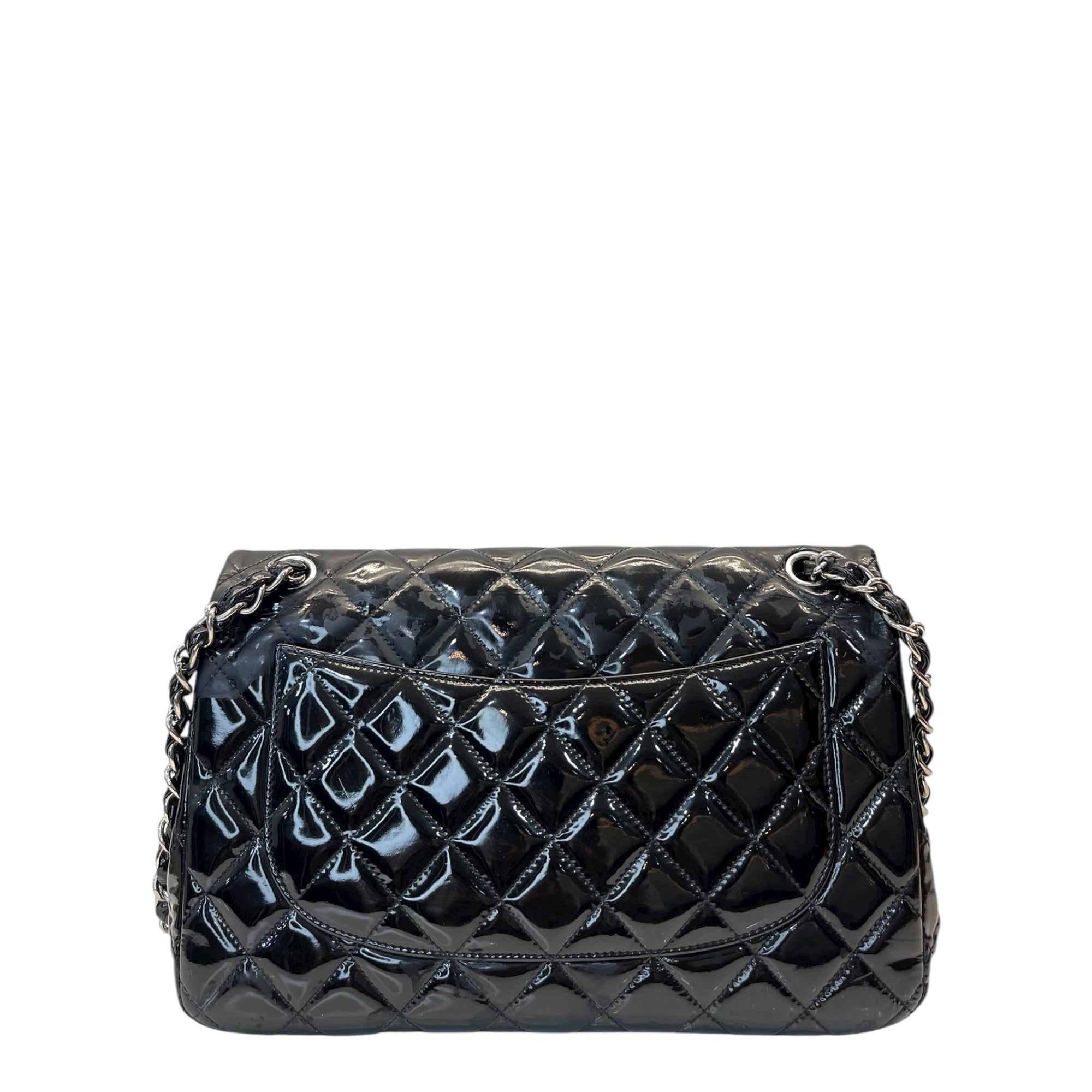 Chanel Black Quilted Patent Leather Large Classic Double Flap Bag