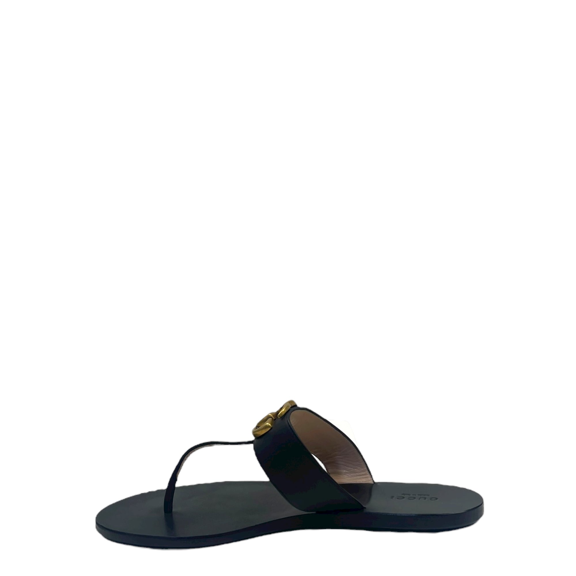 Gucci Black Leather GG Marmont Thong Flats EU 37