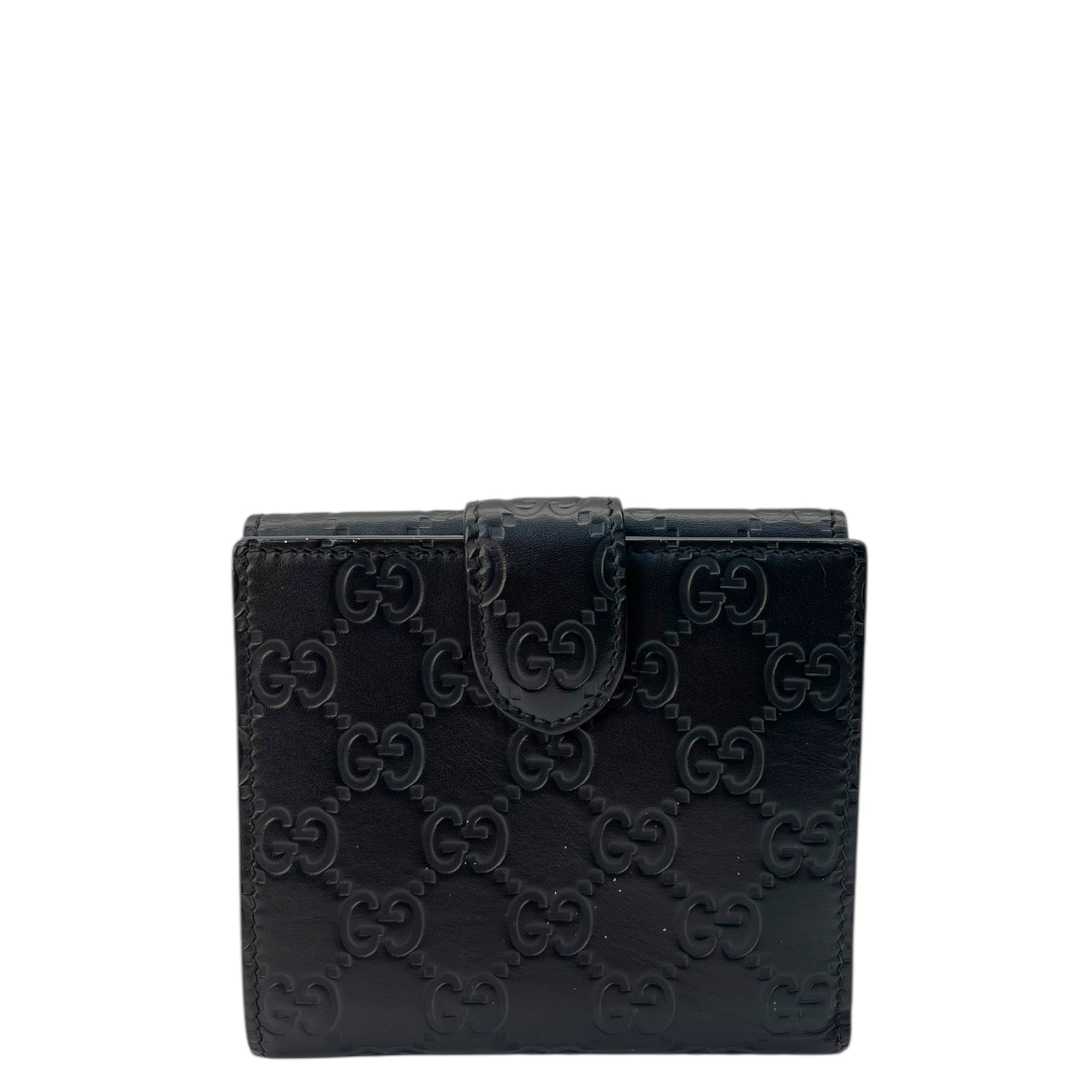 Gucci Black Guccissima Leather Interlocking G French Wallet