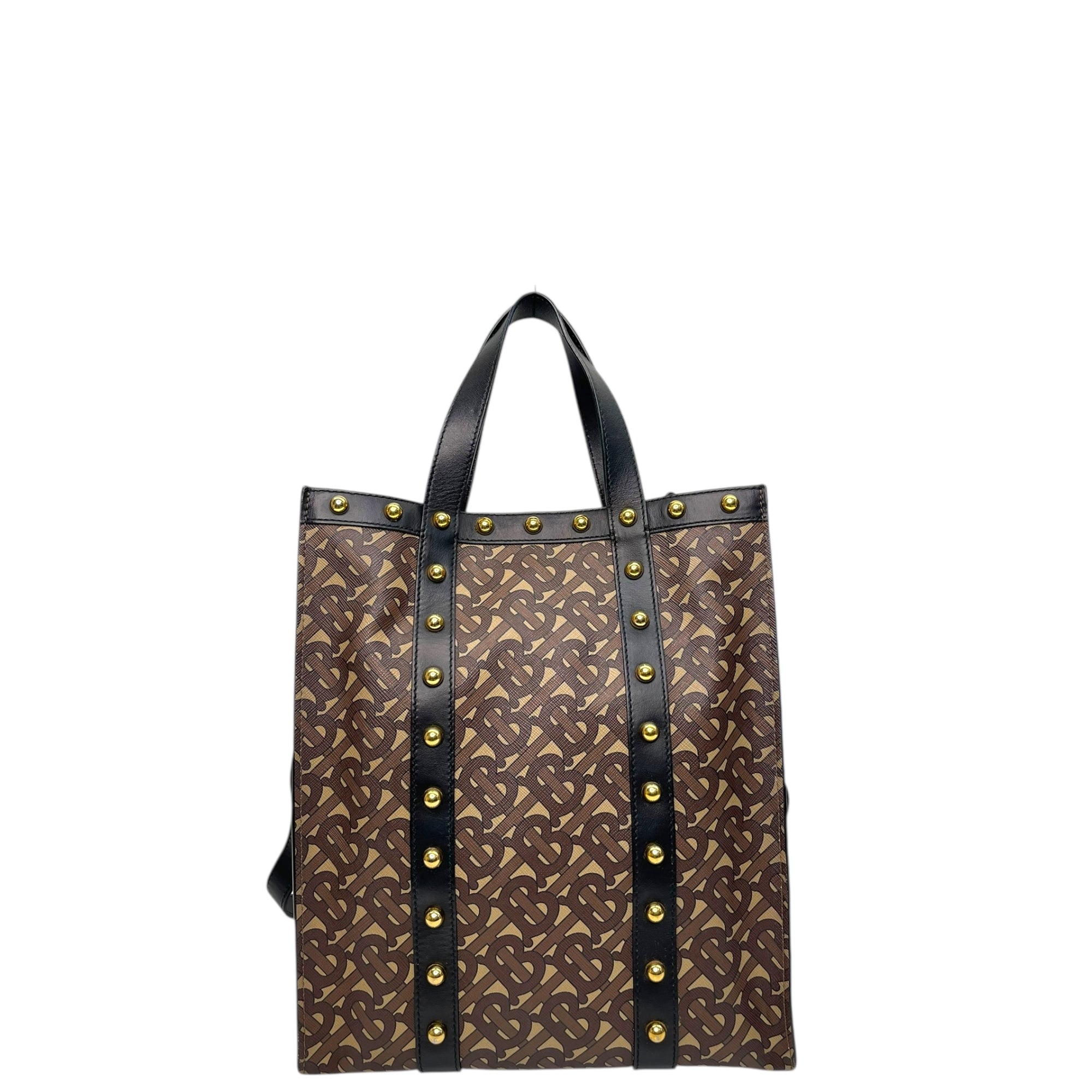 Burberry Brown/Black Monogram Coated Canvas And Leather Studded Book Tote Bag