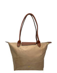 Longchamp Beige/Brown Nylon and Leather medium Le Pliage Tote Bag