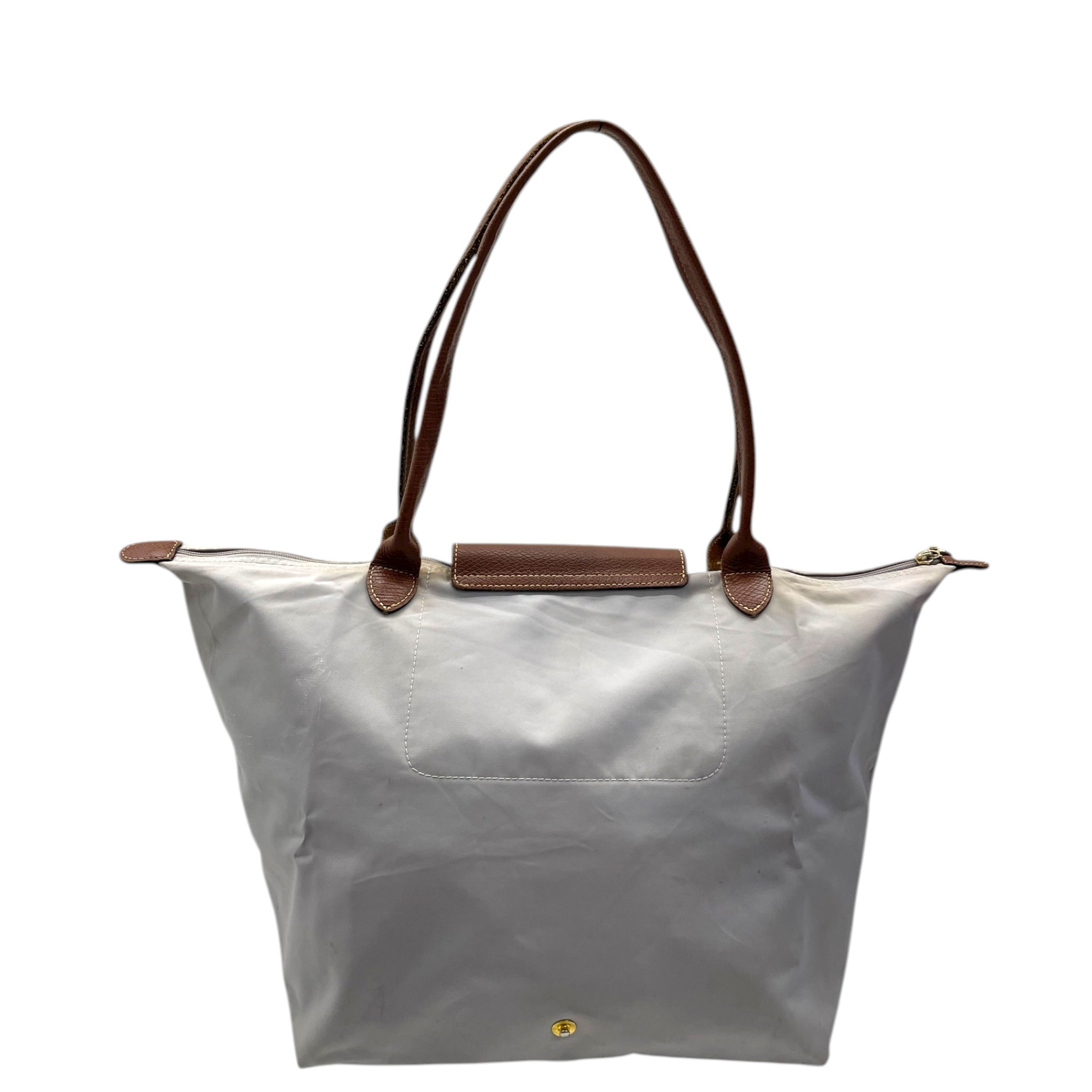 Longchamp Grey/Brown Nylon and Leather Le Pliage Tote Bag