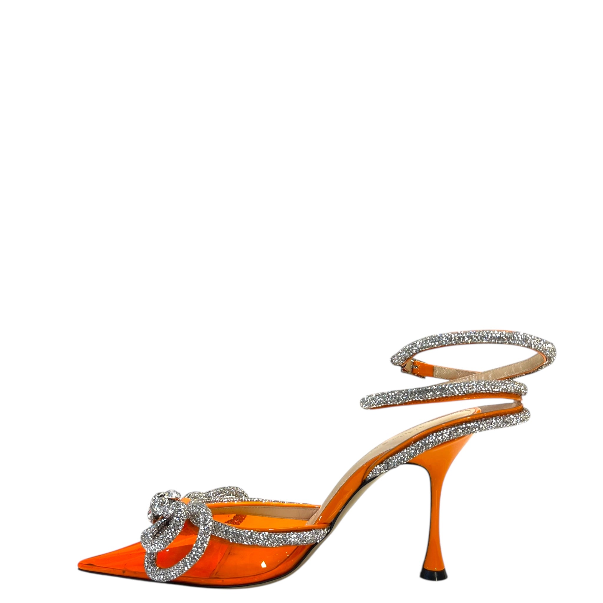 Mach & Mach Double Bow Silk-Satin Orange Pumps EU 36