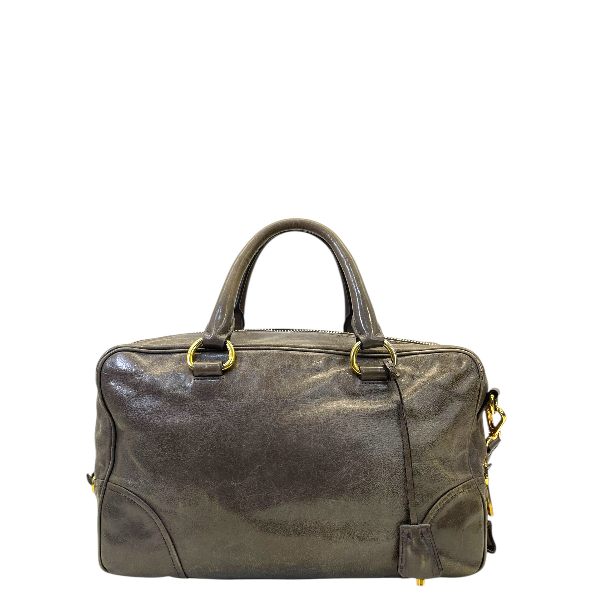 Prada Grey Vitello Shine Bauletto Bag