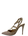 Valentino Beige Patent Leather Rockstud Ankle Strap Sandals EU 37.5