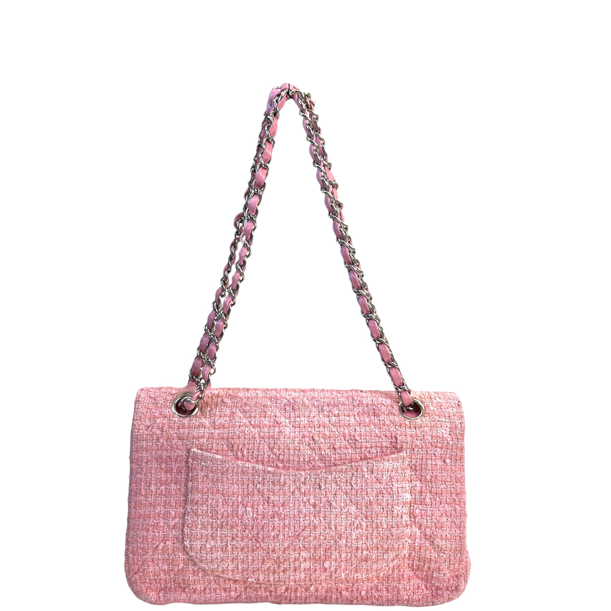 Chanel Classic Double Flap Pink Tweed Shoulder Bag